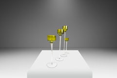 Set of 4 Italian Varying-Sized Green Glass Two-Tone Candlestick Holders, 1970