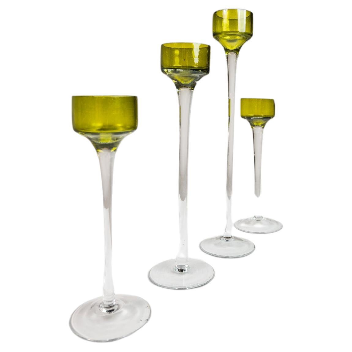 Set of 4 Italian Varying-Sized Blown Glass Two-Tone Candlestick Holders, 1970 For Sale