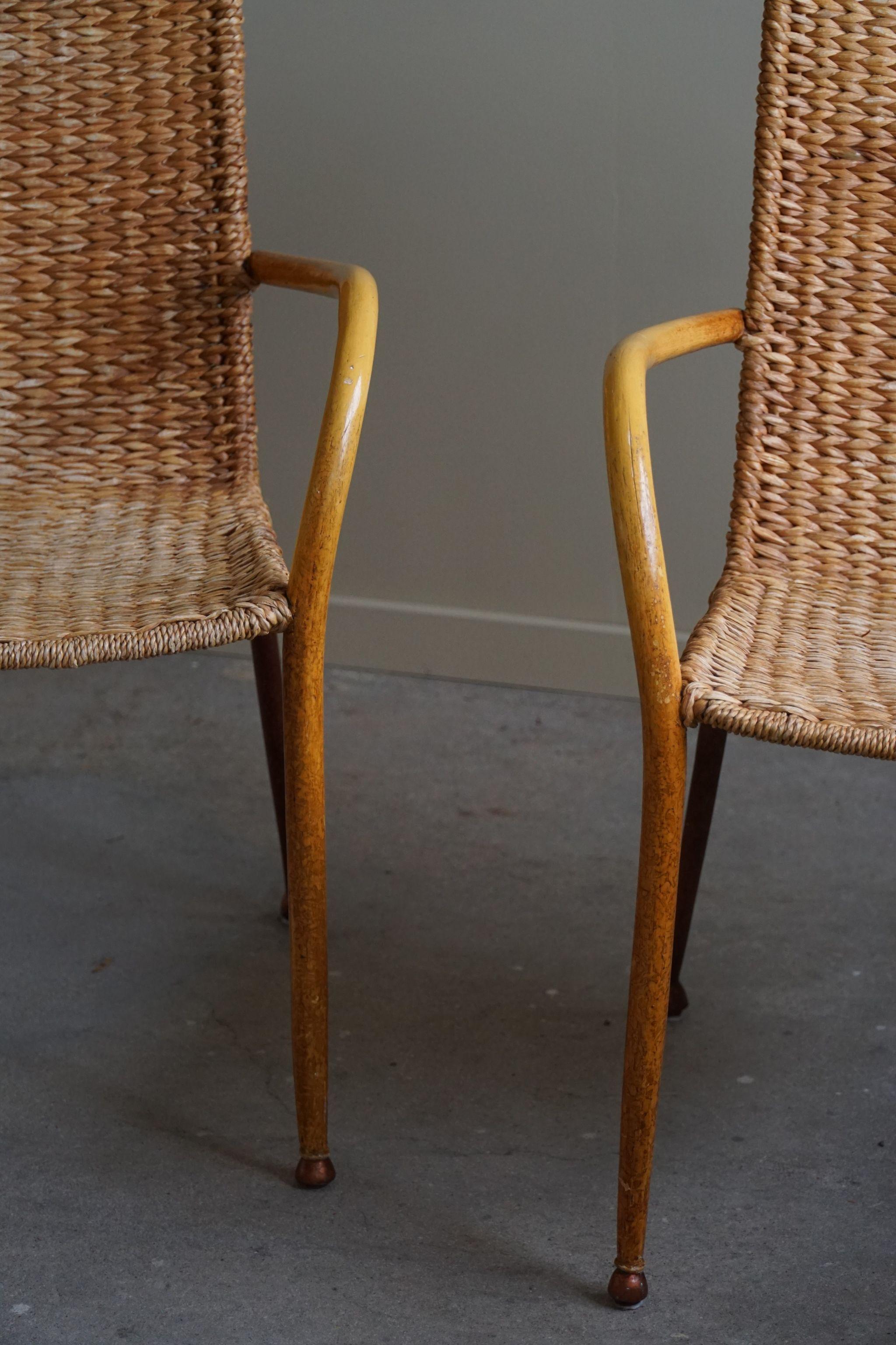 Ensemble de 4 fauteuils italiens vintage en osier et bouleau, style mi-siècle moderne, 1950 en vente 3