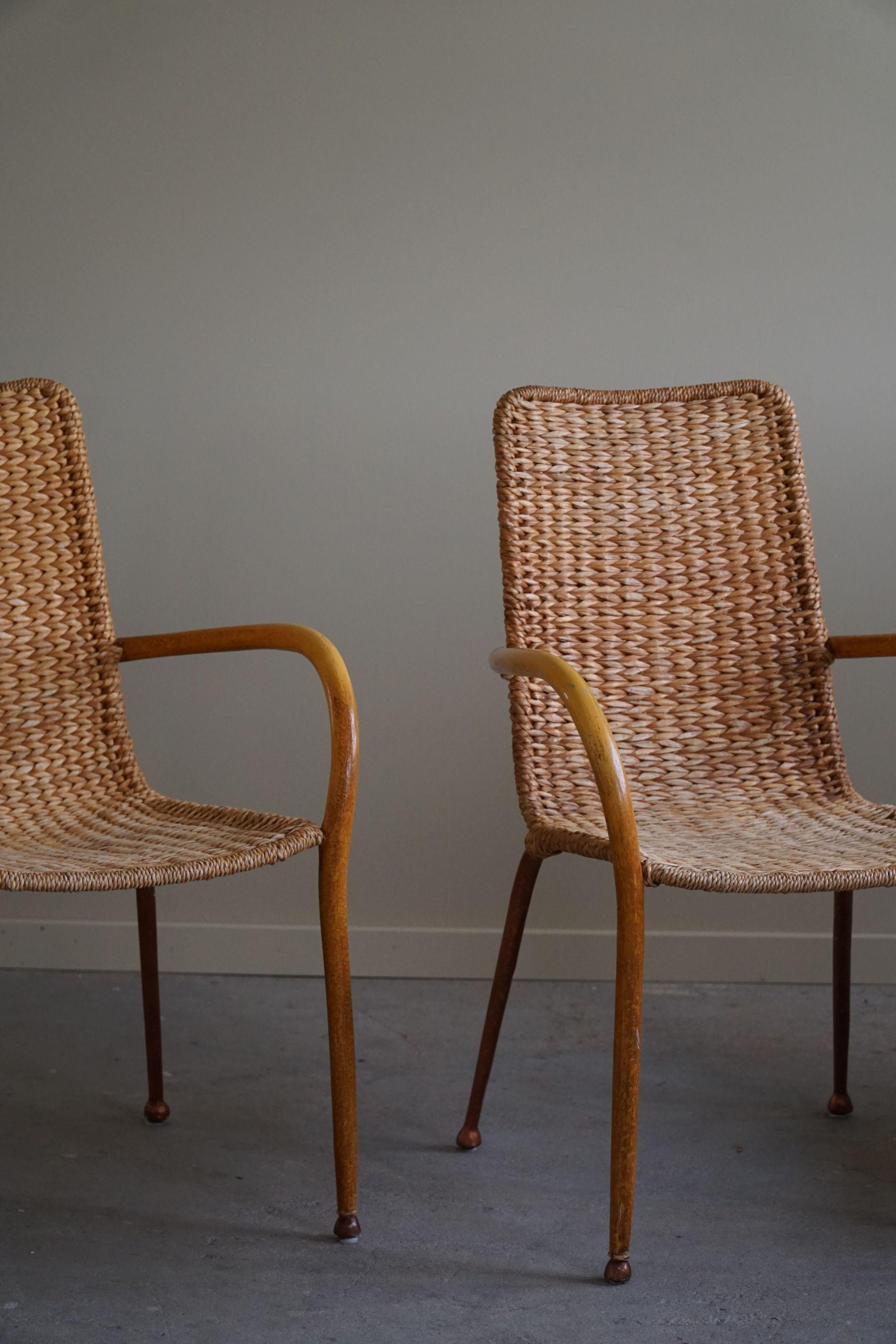 Ensemble de 4 fauteuils italiens vintage en osier et bouleau, style mi-siècle moderne, 1950 en vente 13