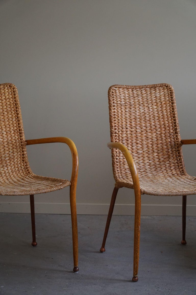 Image showcasing Set of 4 Italian Vintage Armchairs in Wicker and Birch, Mid-Century ...