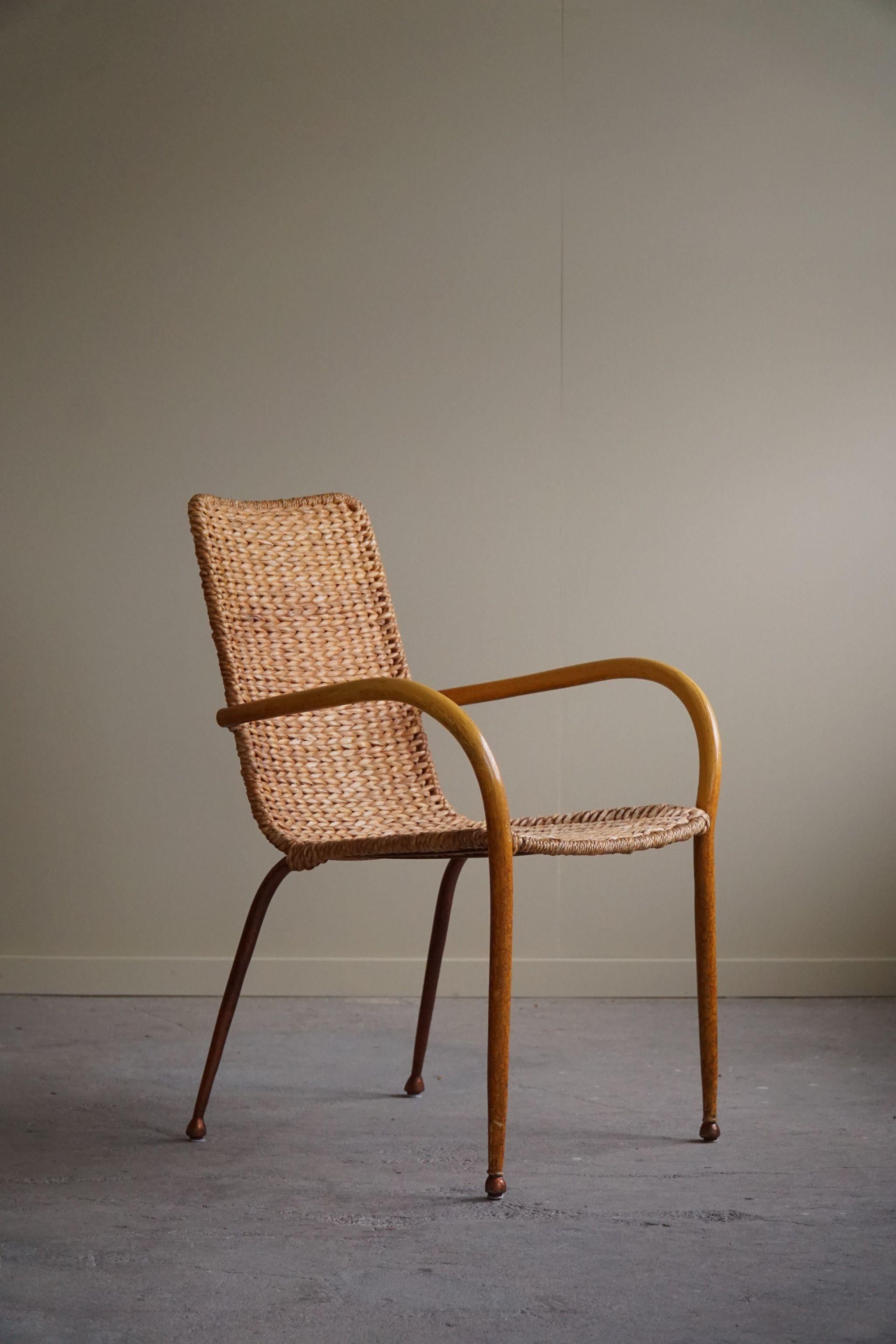 20ième siècle Ensemble de 4 fauteuils italiens vintage en osier et bouleau, style mi-siècle moderne, 1950 en vente