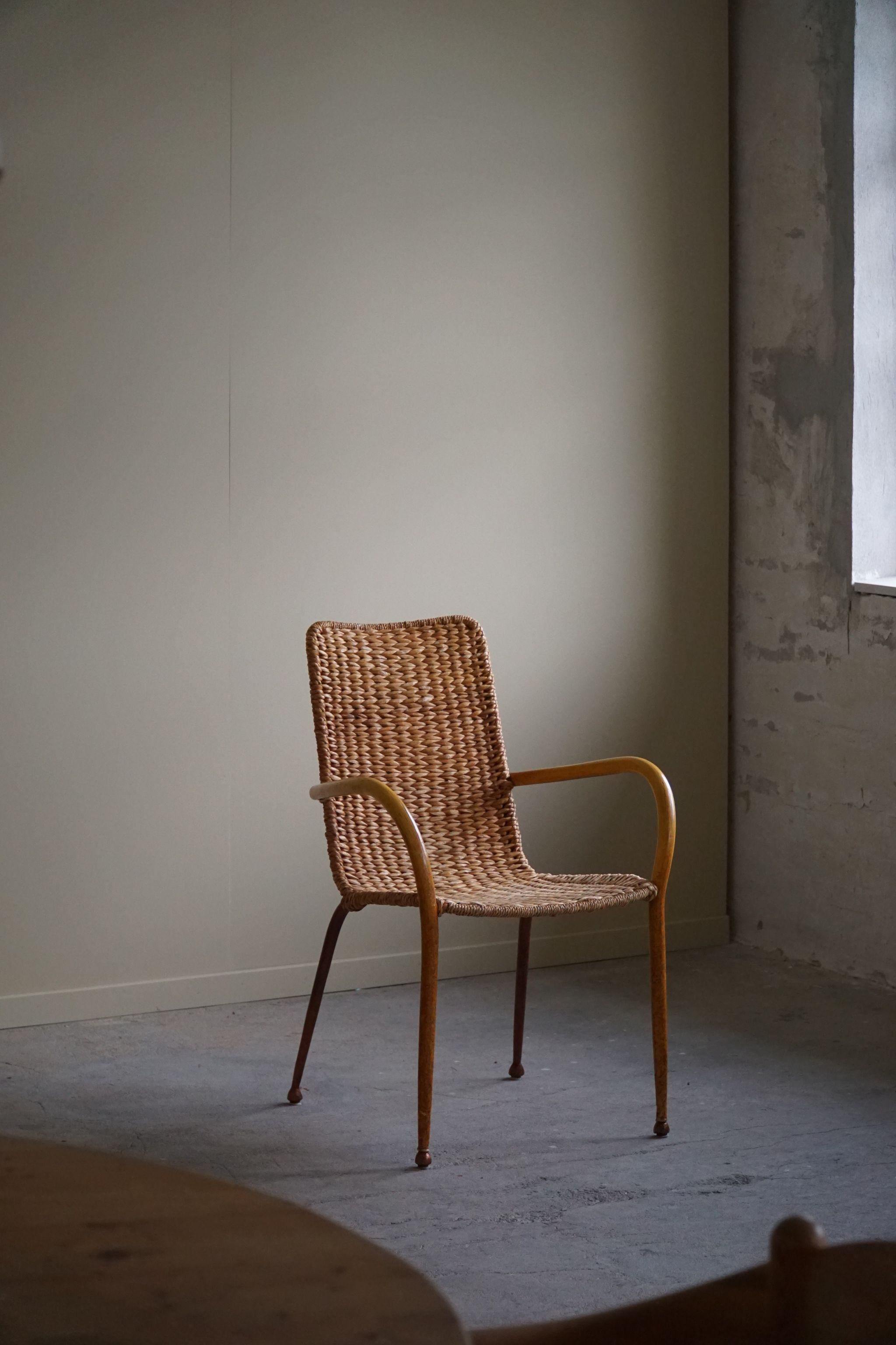 Ensemble de 4 fauteuils italiens vintage en osier et bouleau, style mi-siècle moderne, 1950 en vente 1