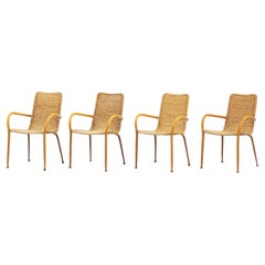 Ensemble de 4 fauteuils italiens vintage en osier et bouleau, style mi-siècle moderne, 1950