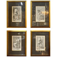 Set of 4 Italian Vintage Black and White Copper Engravings