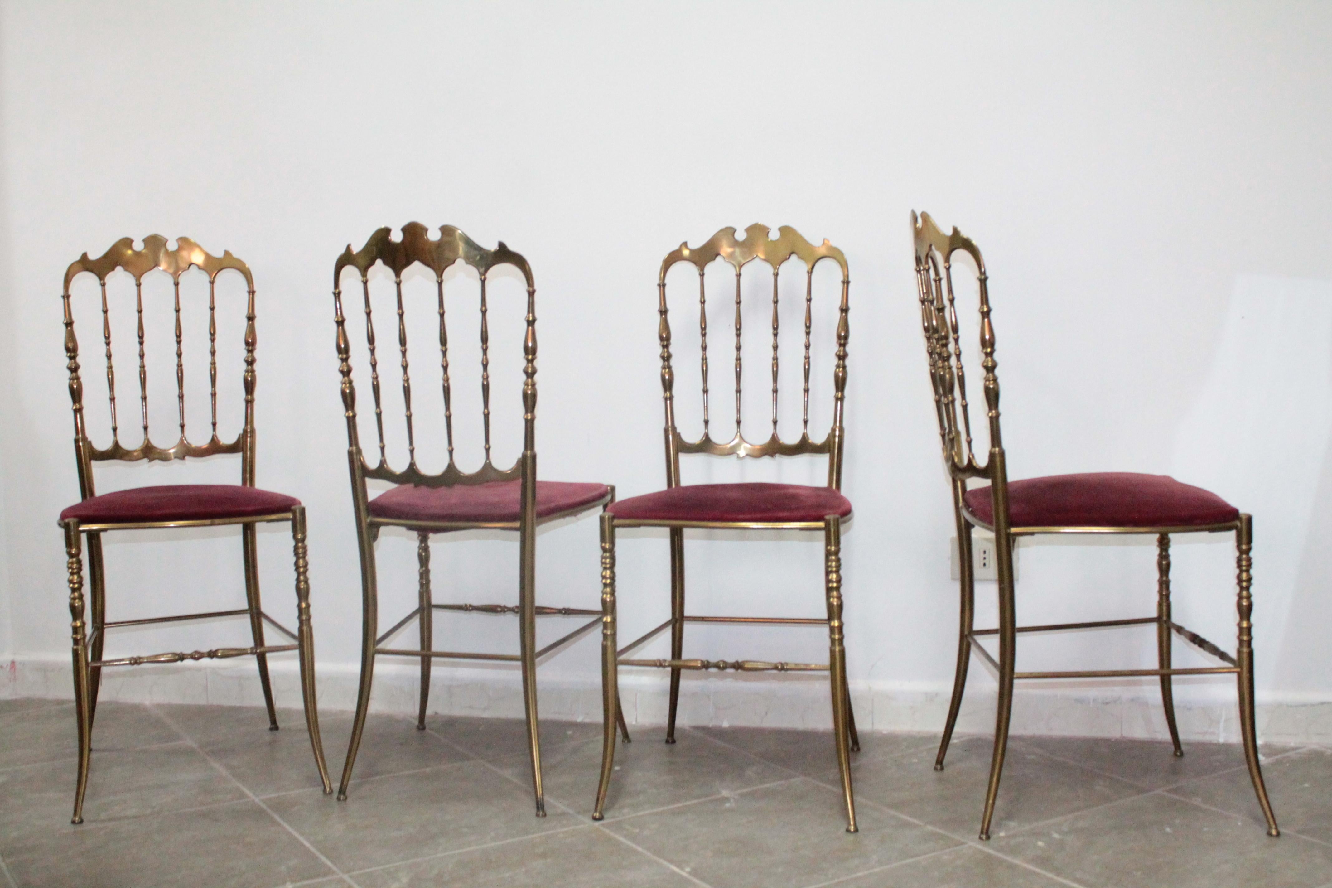 Set of 4 Italian Vintage Brass Hollywood Regency Dining Chairs by Chiavari 6
