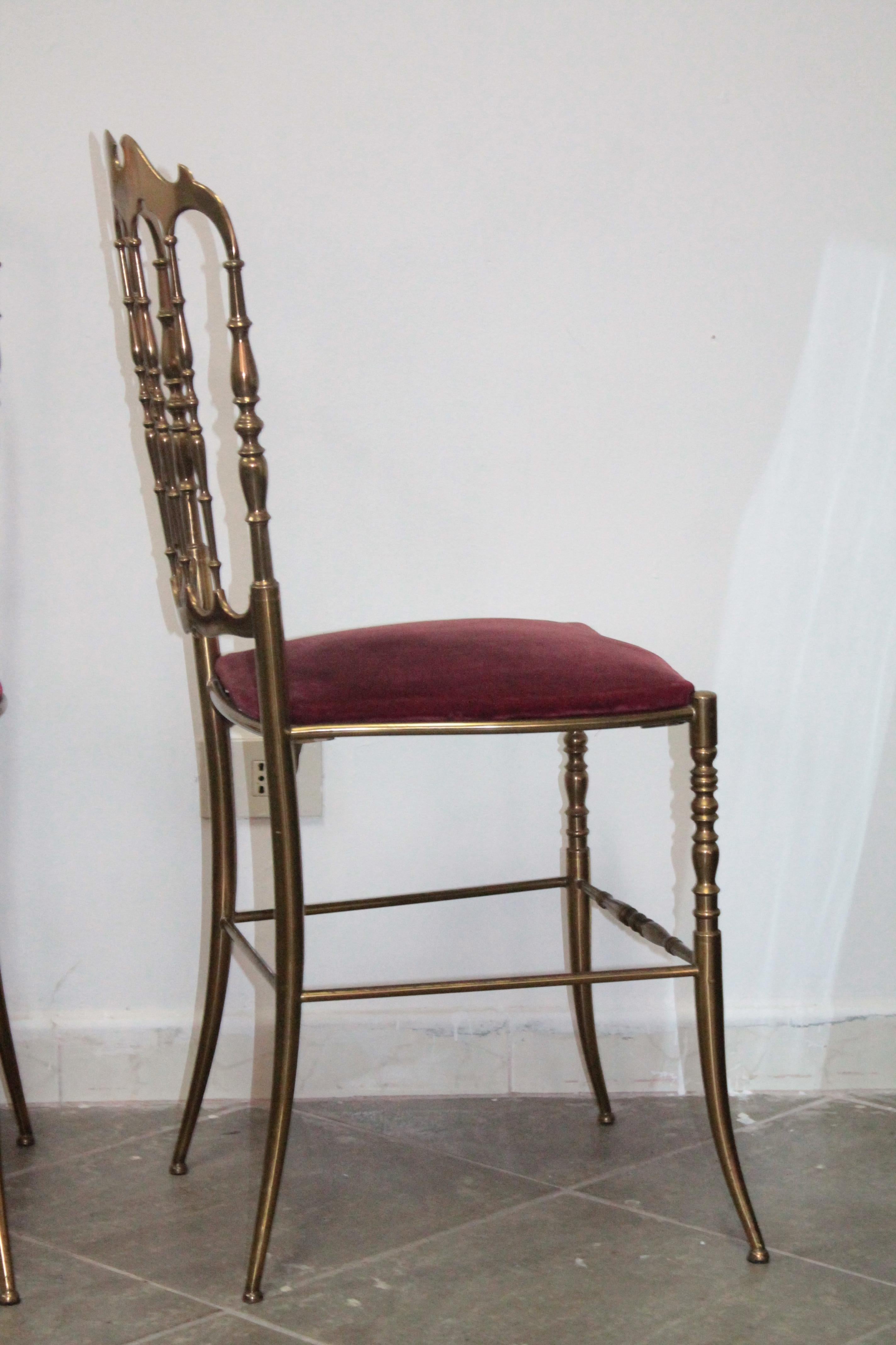 Set of 4 Italian Vintage Brass Hollywood Regency Dining Chairs by Chiavari 7