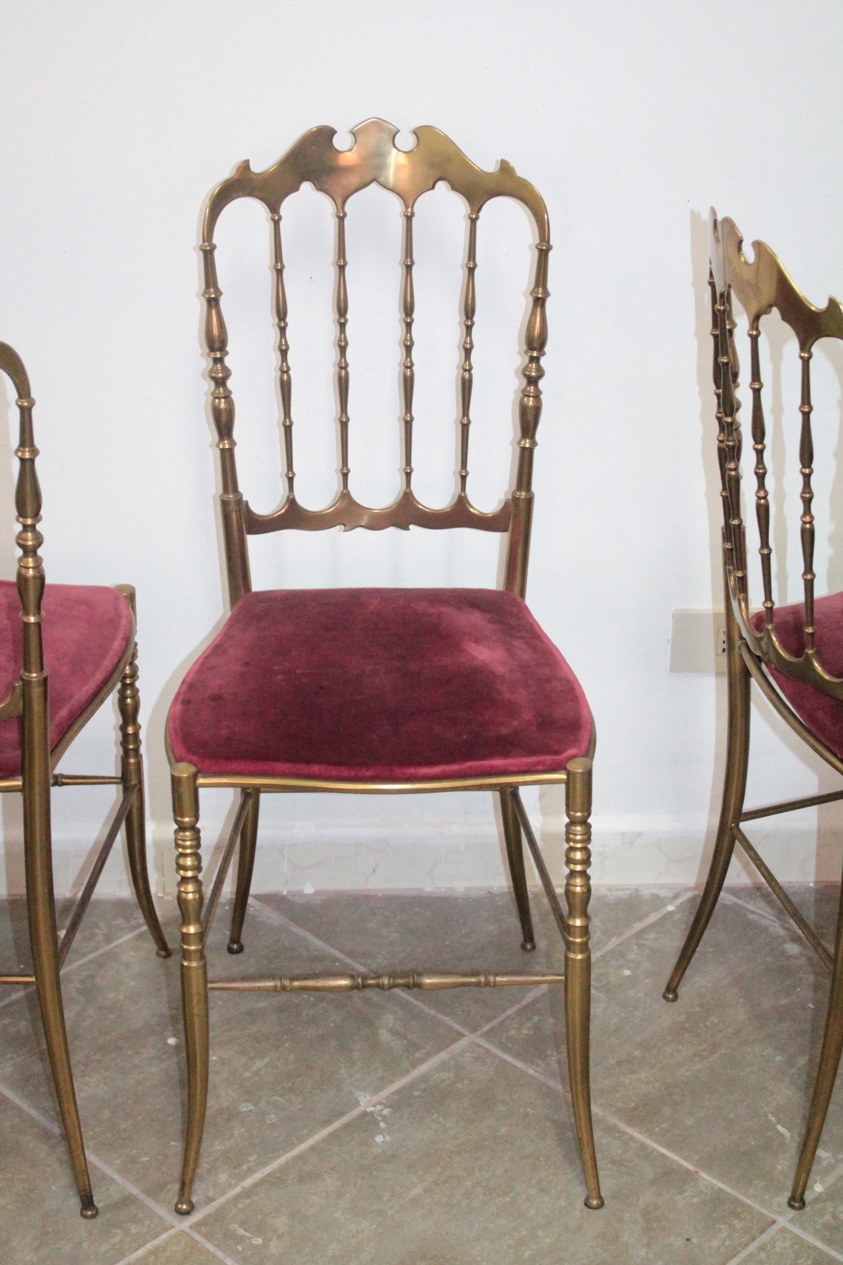 Set of 4 Italian Vintage Brass Hollywood Regency Dining Chairs by Chiavari 8