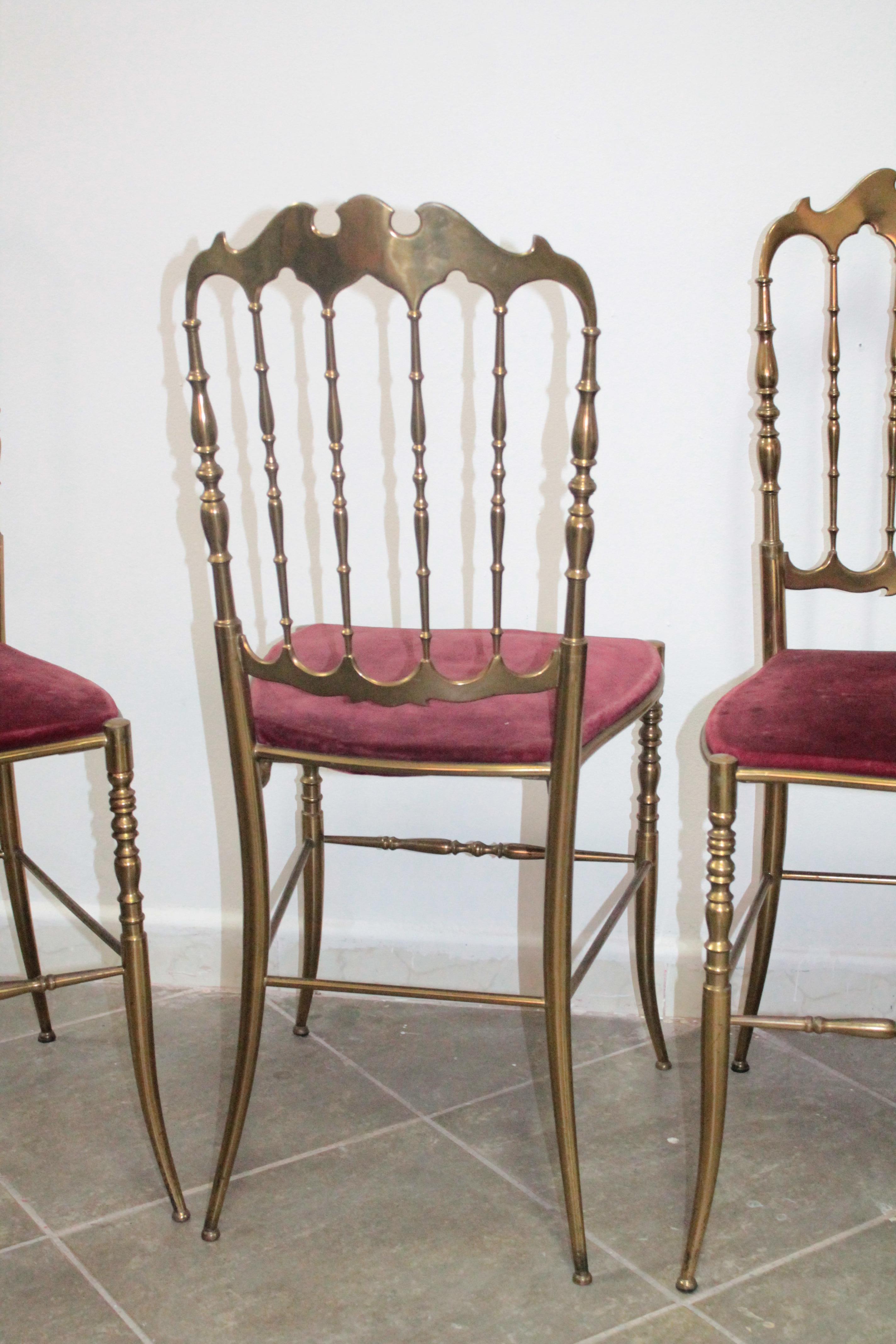 Set of 4 Italian Vintage Brass Hollywood Regency Dining Chairs by Chiavari 9