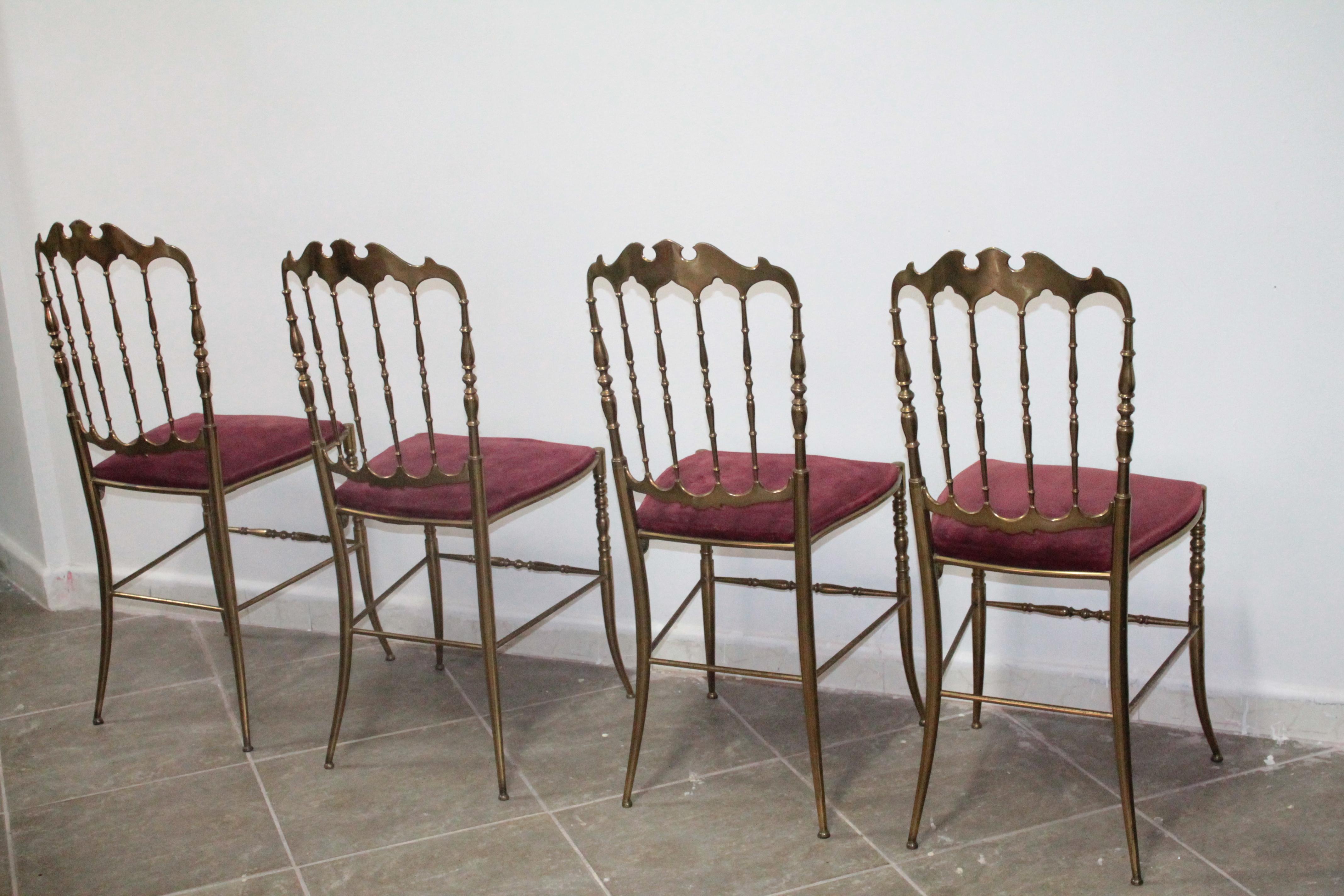 Set of 4 Italian Vintage Brass Hollywood Regency Dining Chairs by Chiavari 12