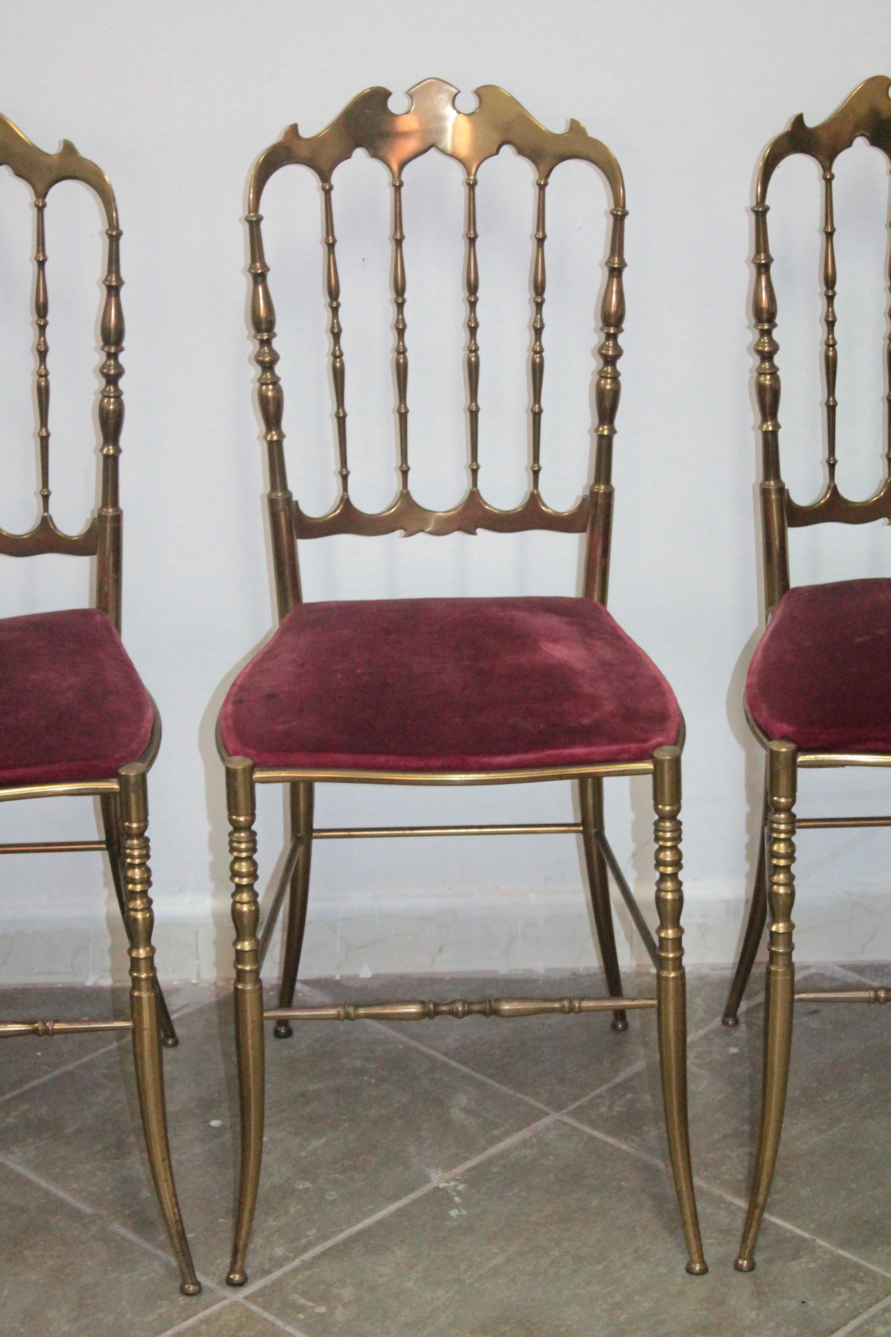 Set of 4 Italian Vintage Brass Hollywood Regency Dining Chairs by Chiavari 4