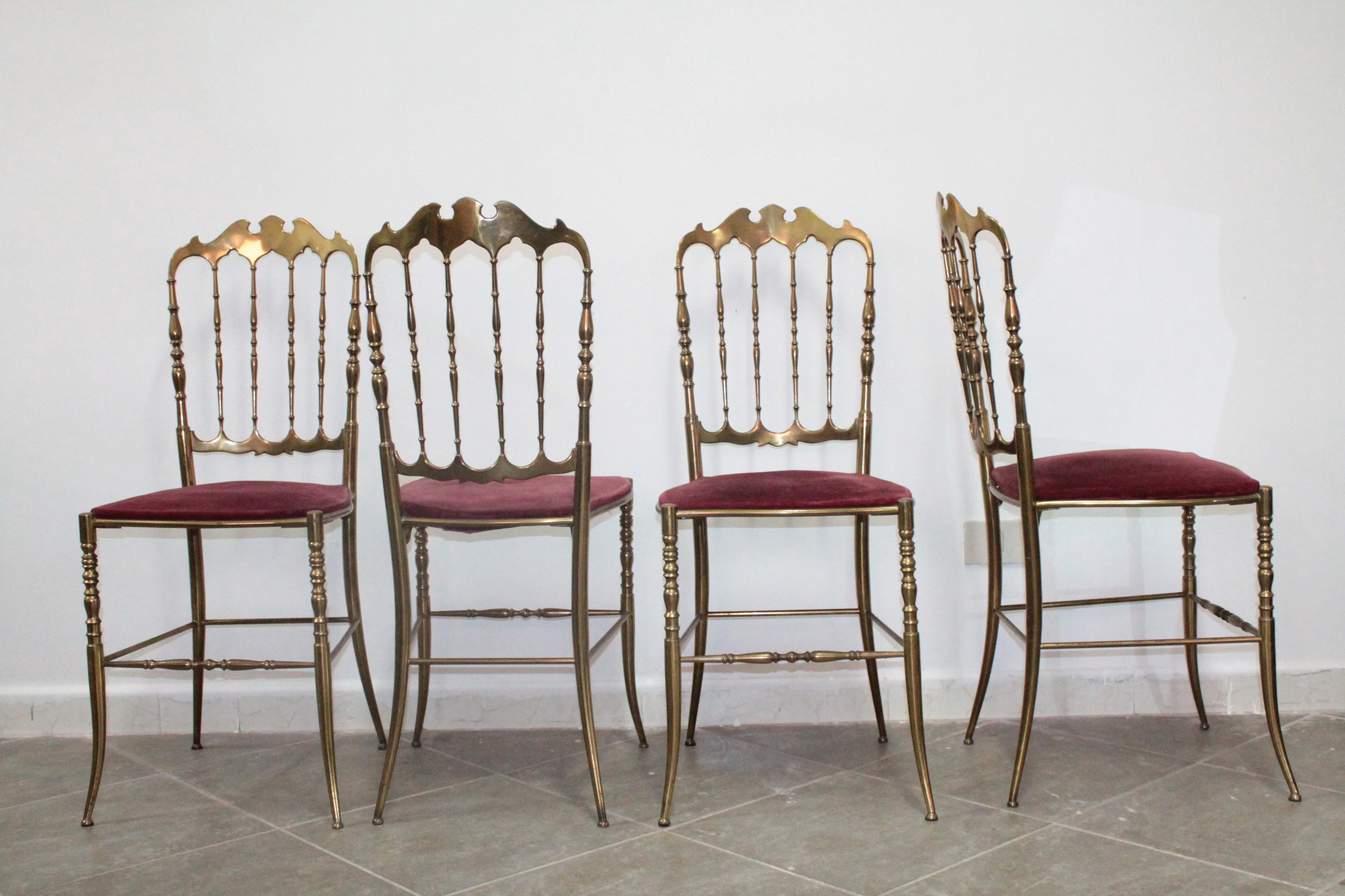 Set of 4 Italian Vintage Brass Hollywood Regency Dining Chairs by Chiavari 5