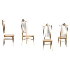 Set of 4 Italian Vintage Brass Hollywood Regency Dining Chairs by Chiavari 50s