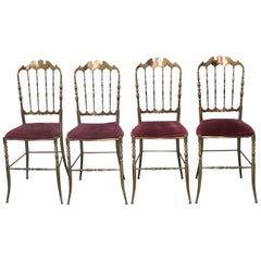 Set of 4 Italian Vintage Brass Hollywood Regency Dining Chairs by Chiavari