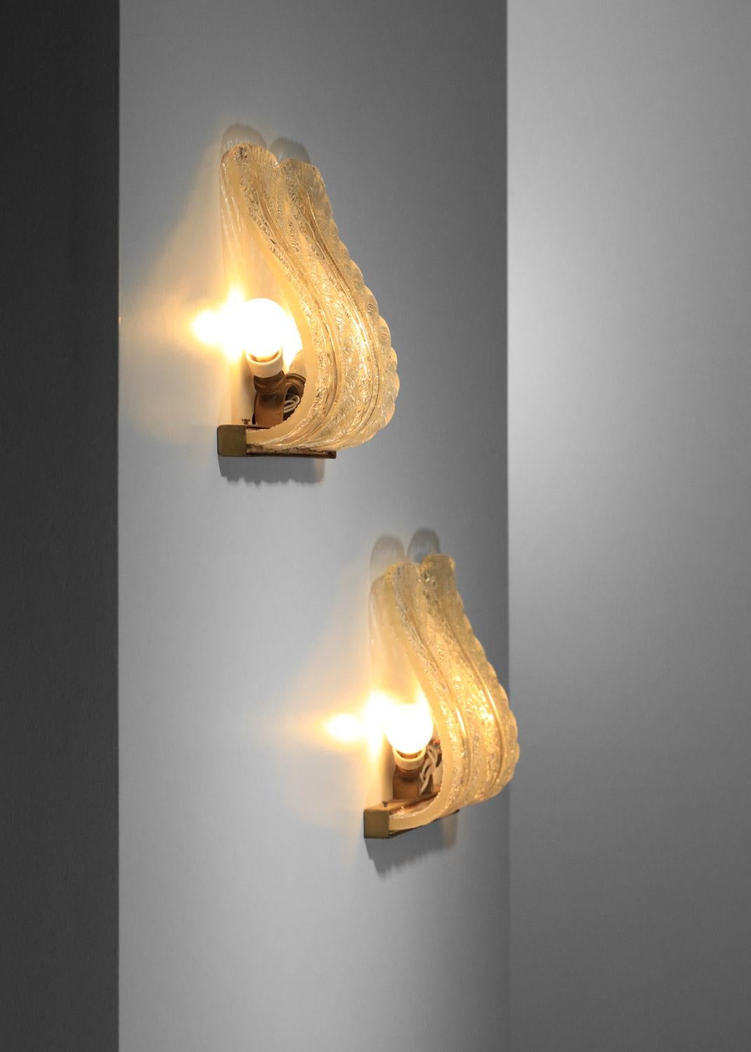 Pair of italian wall lights attributed to Barovier and Toso in murano glass In Fair Condition For Sale In Ternay, Auvergne-Rhône-Alpes