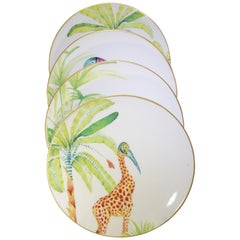 Set of 4 Italian Whimsical Tropical Themed Porcelain Plates by Dalwin Designs