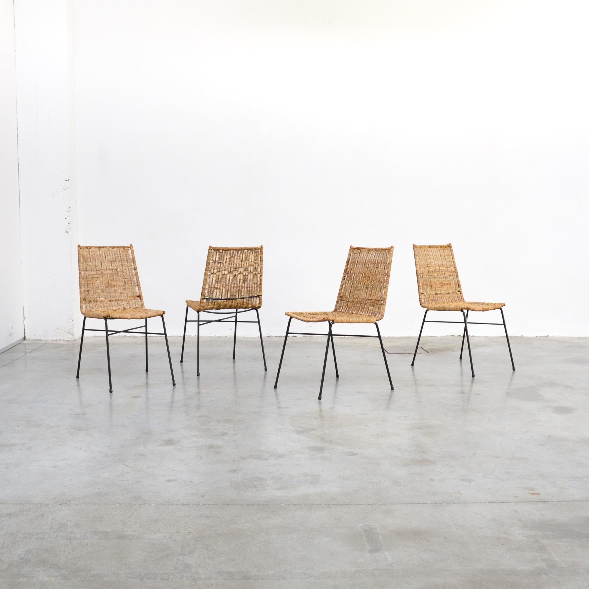 Mid-Century Modern Set of 4 Italian Wicker Dining Chairs
