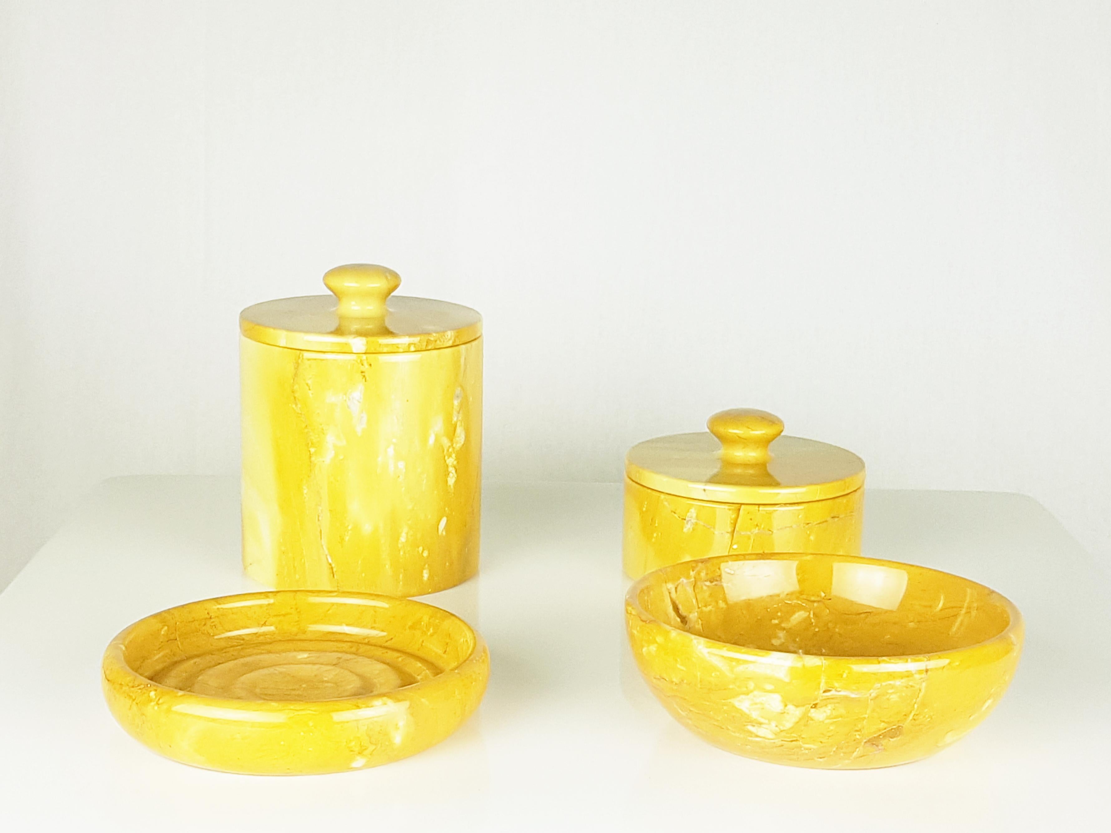 Late 20th Century Set of 4 Italian Yellow Siena Marble 1970s Bowls and Boxes For Sale