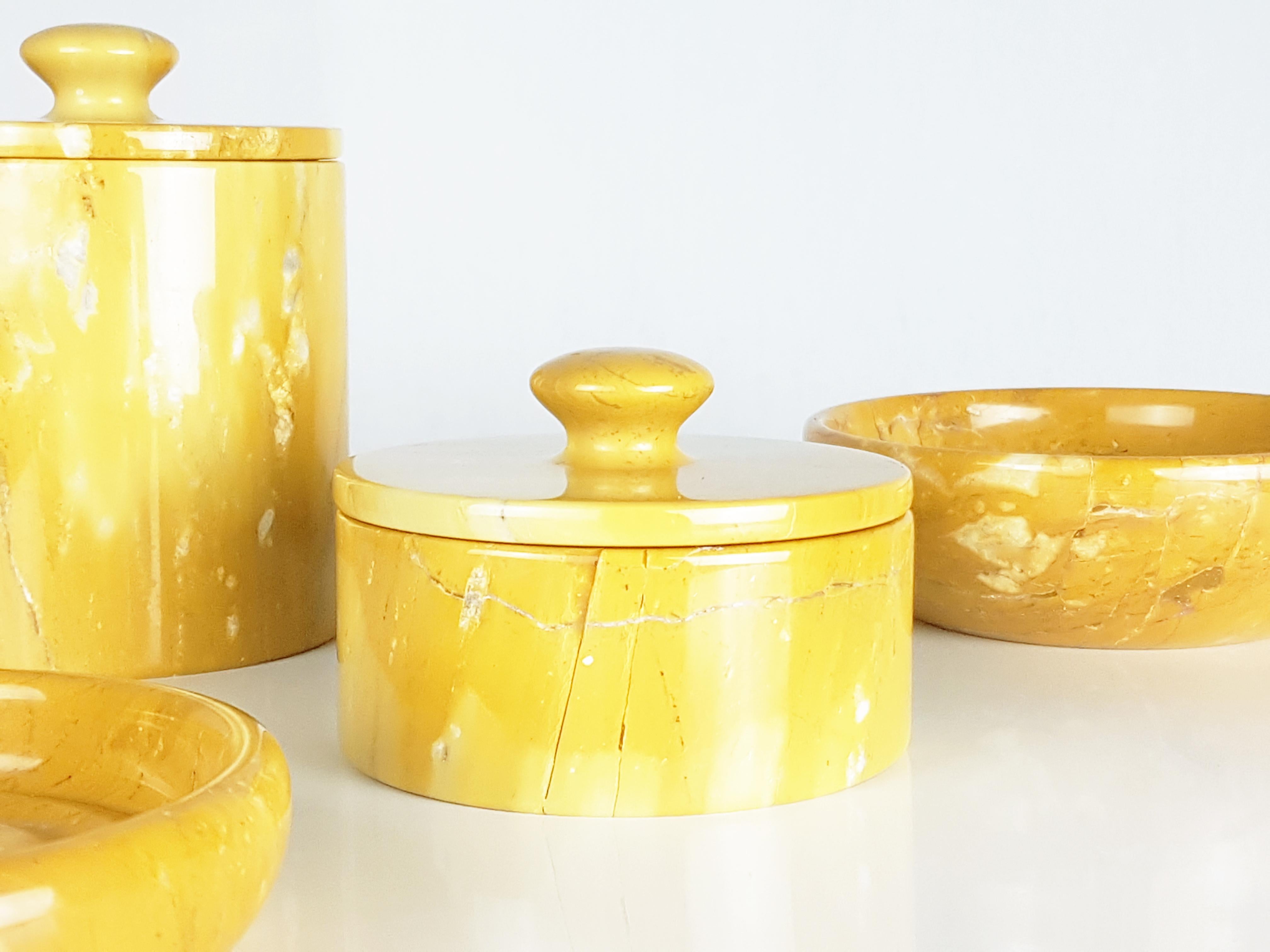 Set of 4 Italian Yellow Siena Marble 1970s Bowls and Boxes For Sale 3