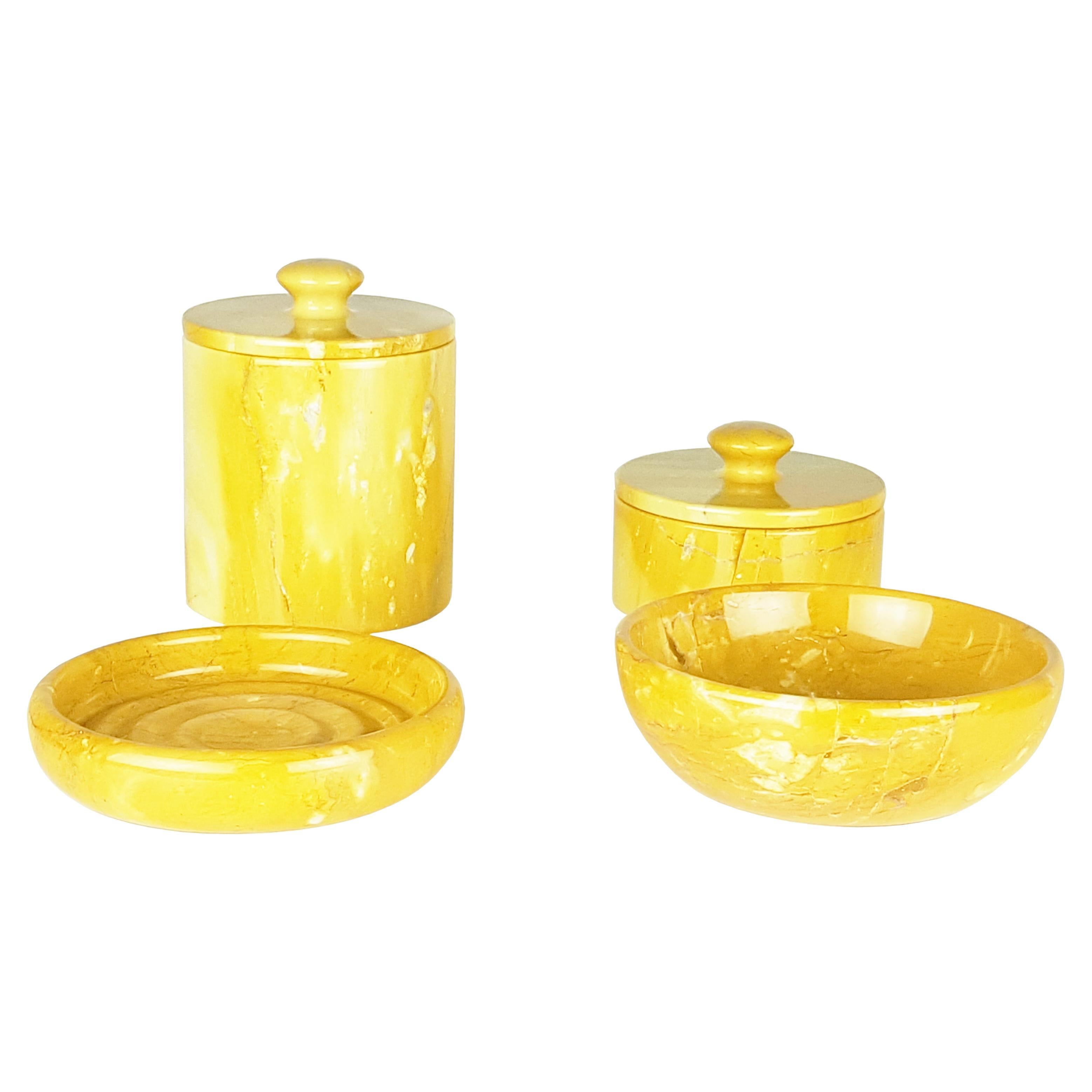 Set of 4 Italian Yellow Siena Marble 1970s Bowls and Boxes For Sale