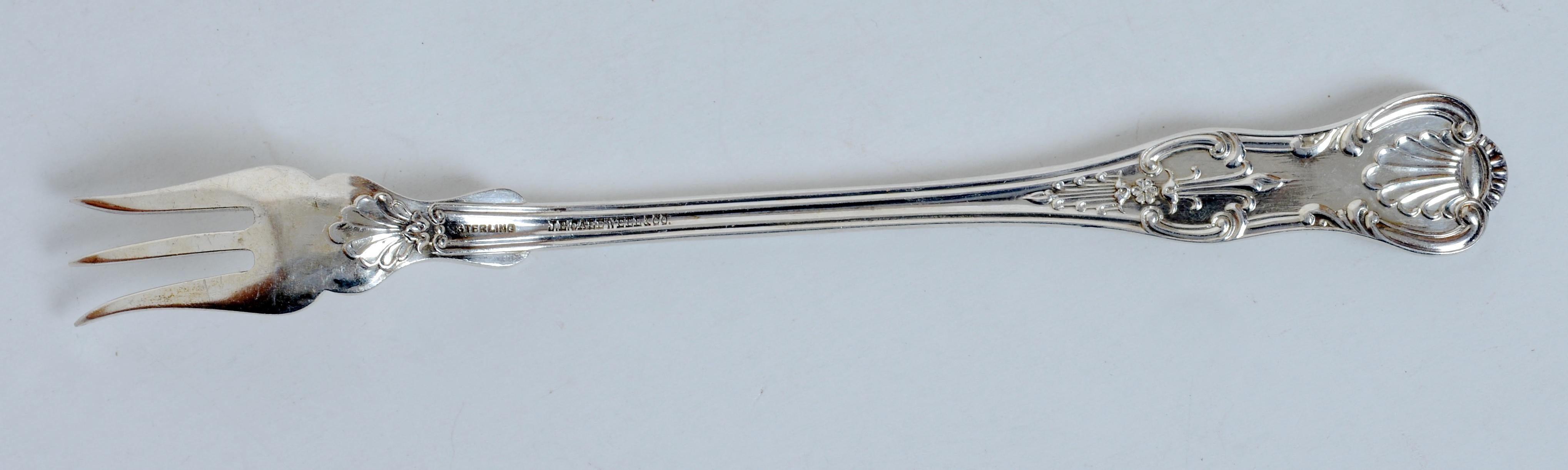 Satz von 4 J. E. Caldwell & Co. Sterling-Austerngabeln mit dem Muster 