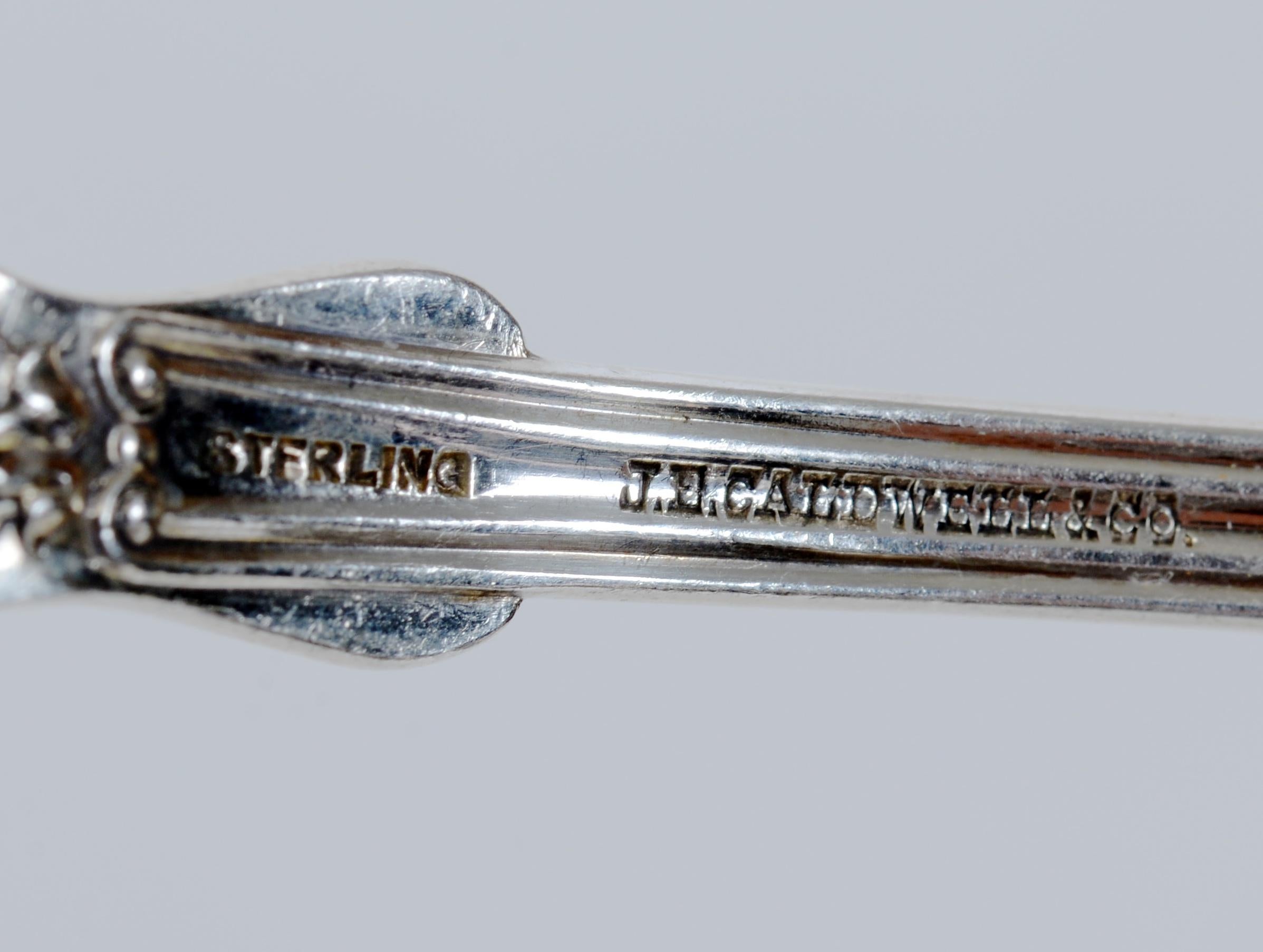 Satz von 4 J. E. Caldwell & Co. Sterling-Austerngabeln mit dem Muster 