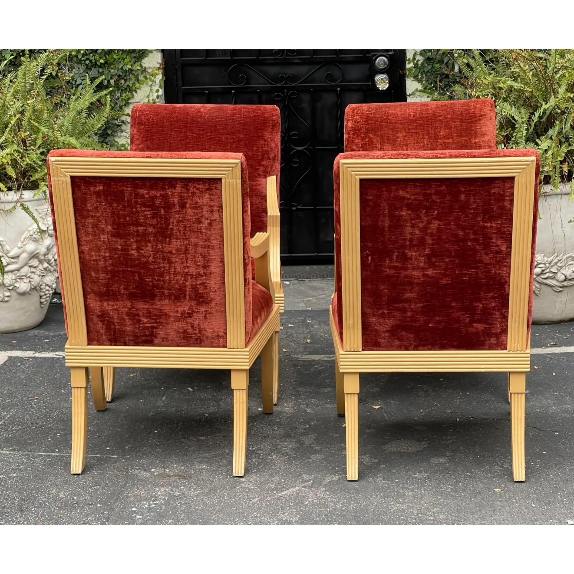 Set of 4 J. Robert Scott Art Deco Red Velvet Dining Chairs, 1980s In Good Condition In LOS ANGELES, CA
