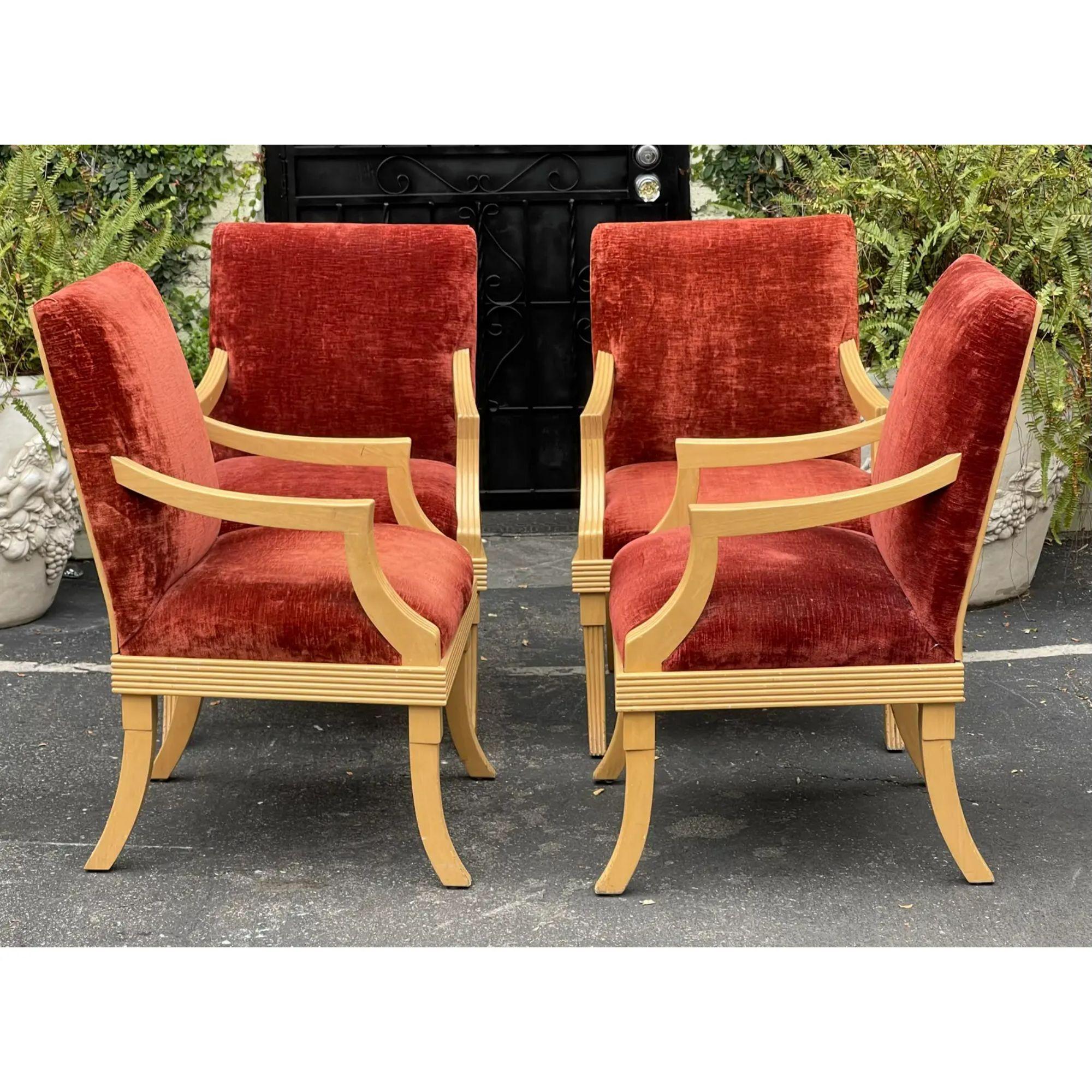 20th Century Set of 4 J. Robert Scott Art Deco Red Velvet Dining Chairs, 1980s
