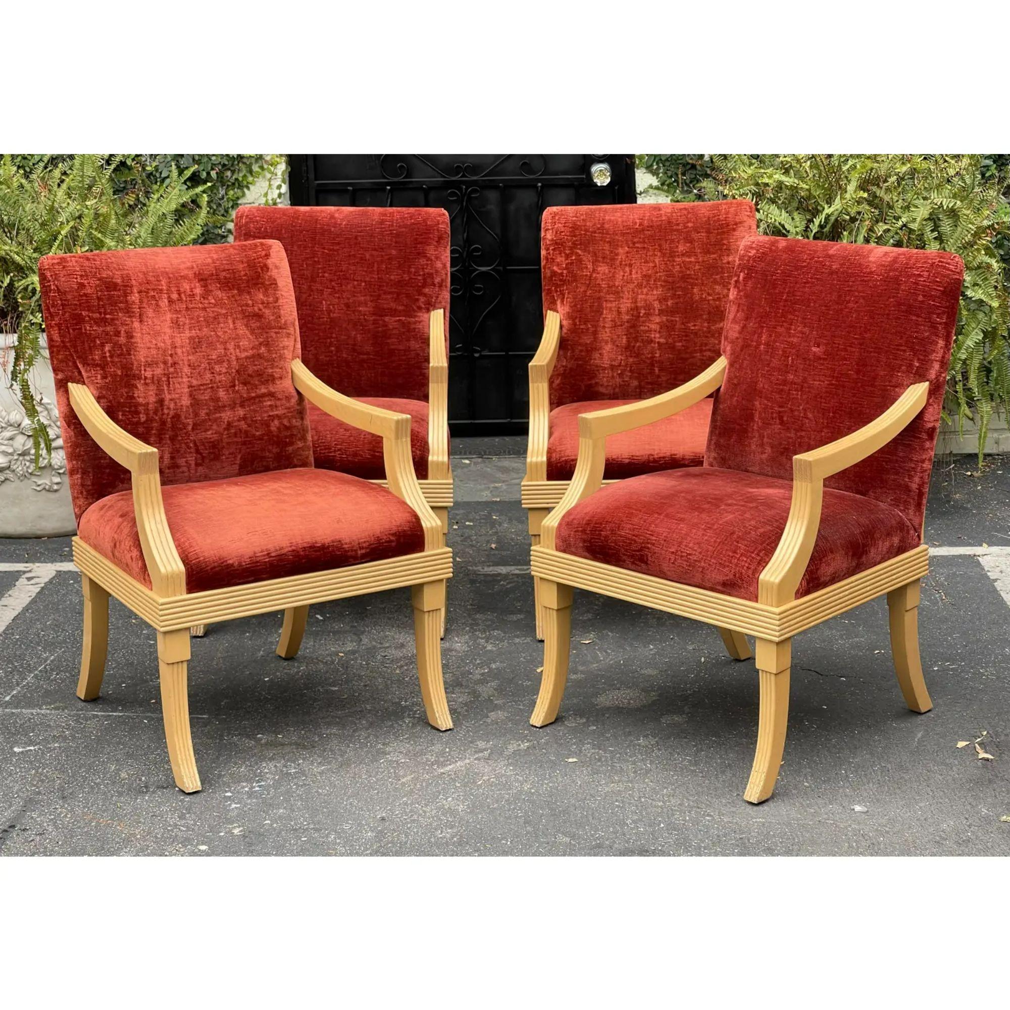 Set of 4 J. Robert Scott Art Deco Red Velvet Dining Chairs, 1980s 1