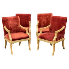 Set of 4 J. Robert Scott Art Deco Red Velvet Dining Chairs, 1980s