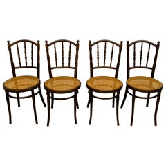 Set of 4 Jacob & Josef Kohn Art Nouveau Bent Wood and Vienna Straw Chairs, 1900