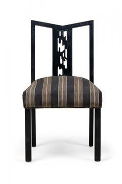 Set of 4 James Mont American Black Lacquered Stripe Upholstered Dining Chairs