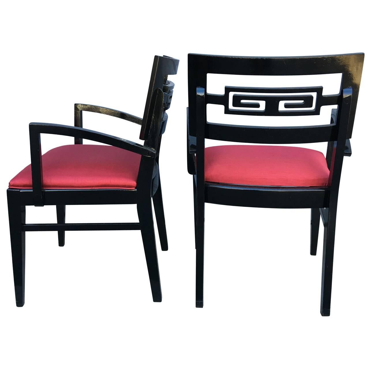 Late 20th Century Set Of 4 Black Painted James Mont Style Dining Room Chairs