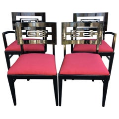 Set Of 4 Black Painted James Mont Style Dining Room Chairs