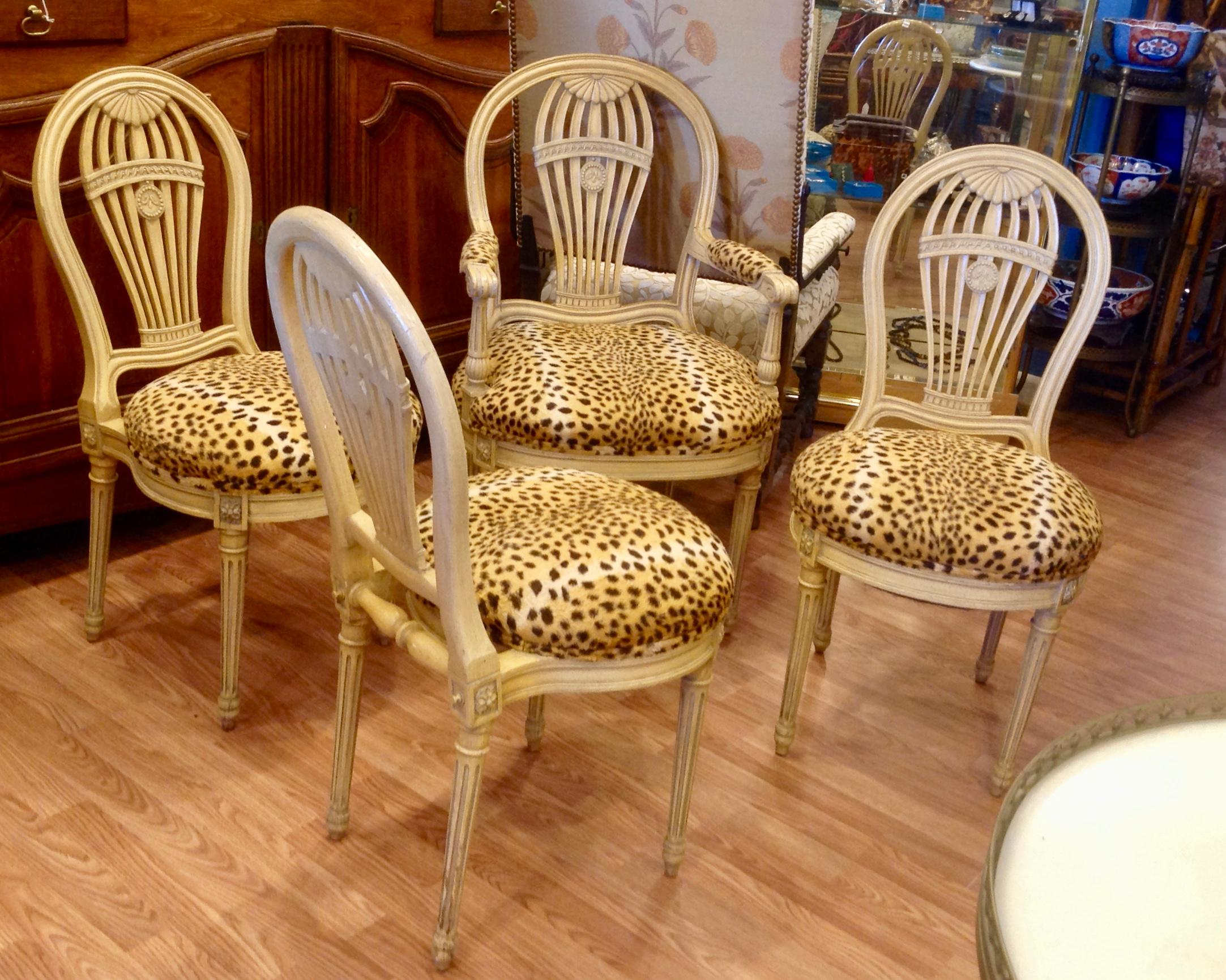 French Set of 4 Jansen Style Balloon Back Chairs