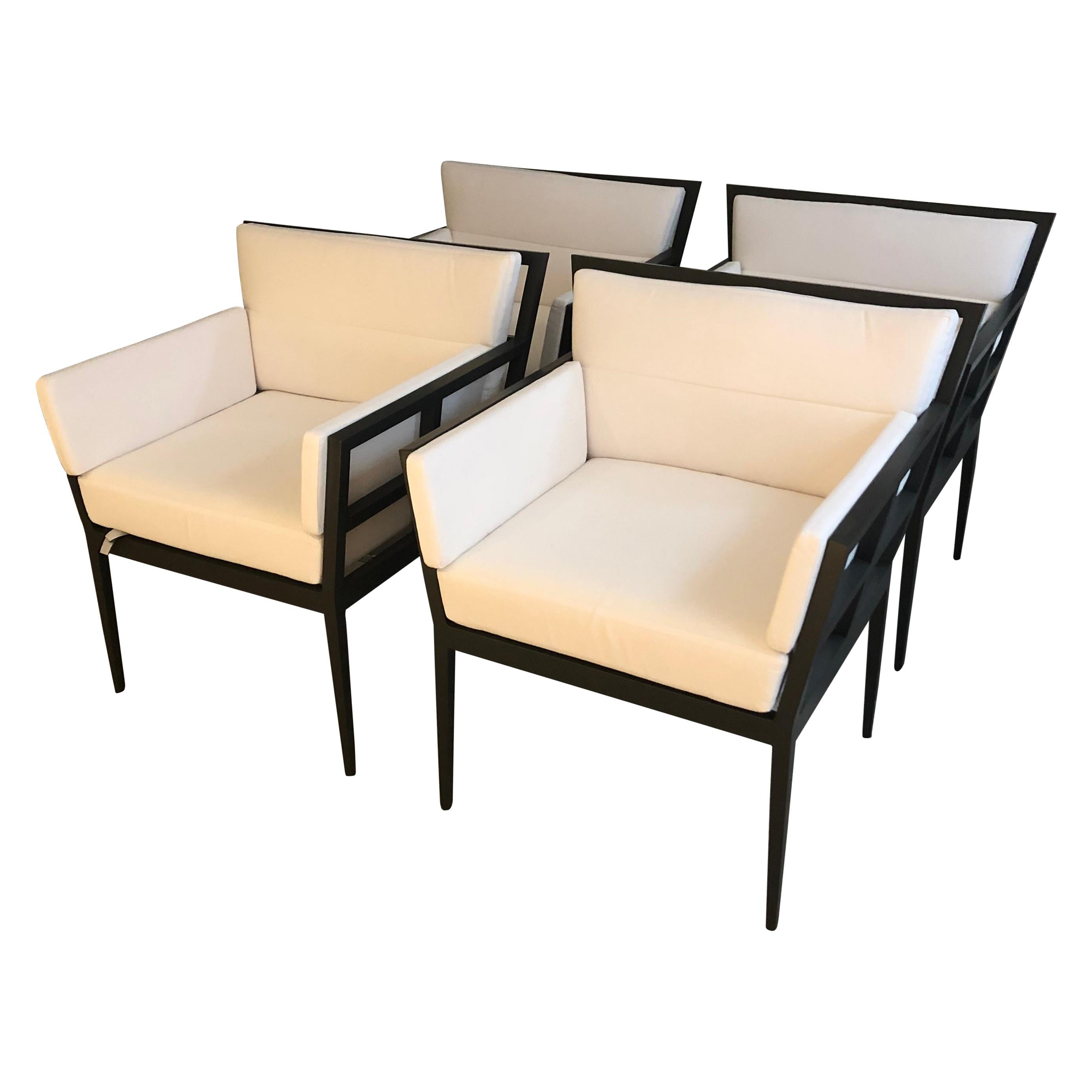 Set of 4 Janus Et Cie Stylish Aluminum & Upholstered Indoor Outdoor Club Chairs