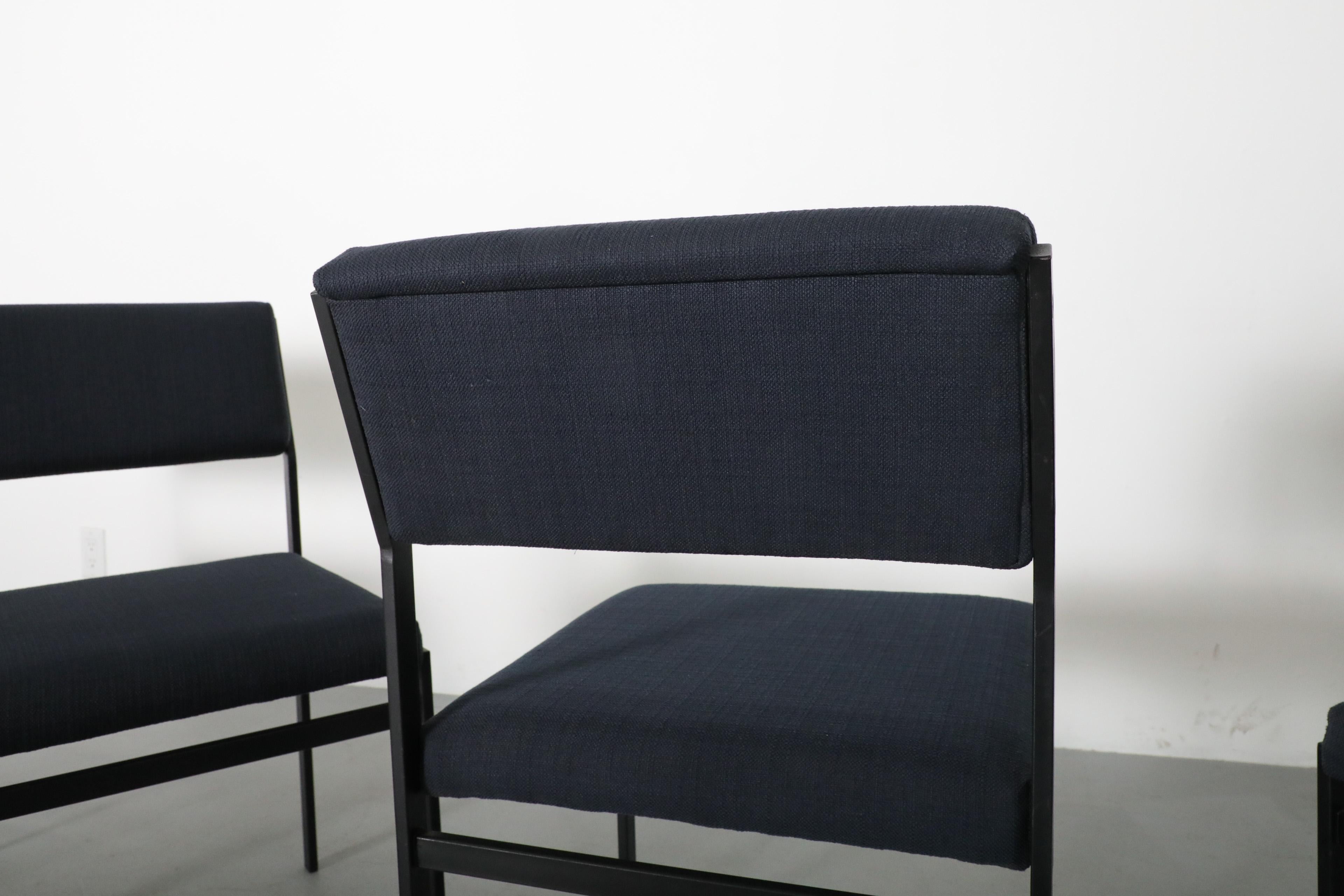 Set of 4 Japanese Series Dining Chairs by Cees Braakman w/ Dark Blue Upholstery For Sale 3