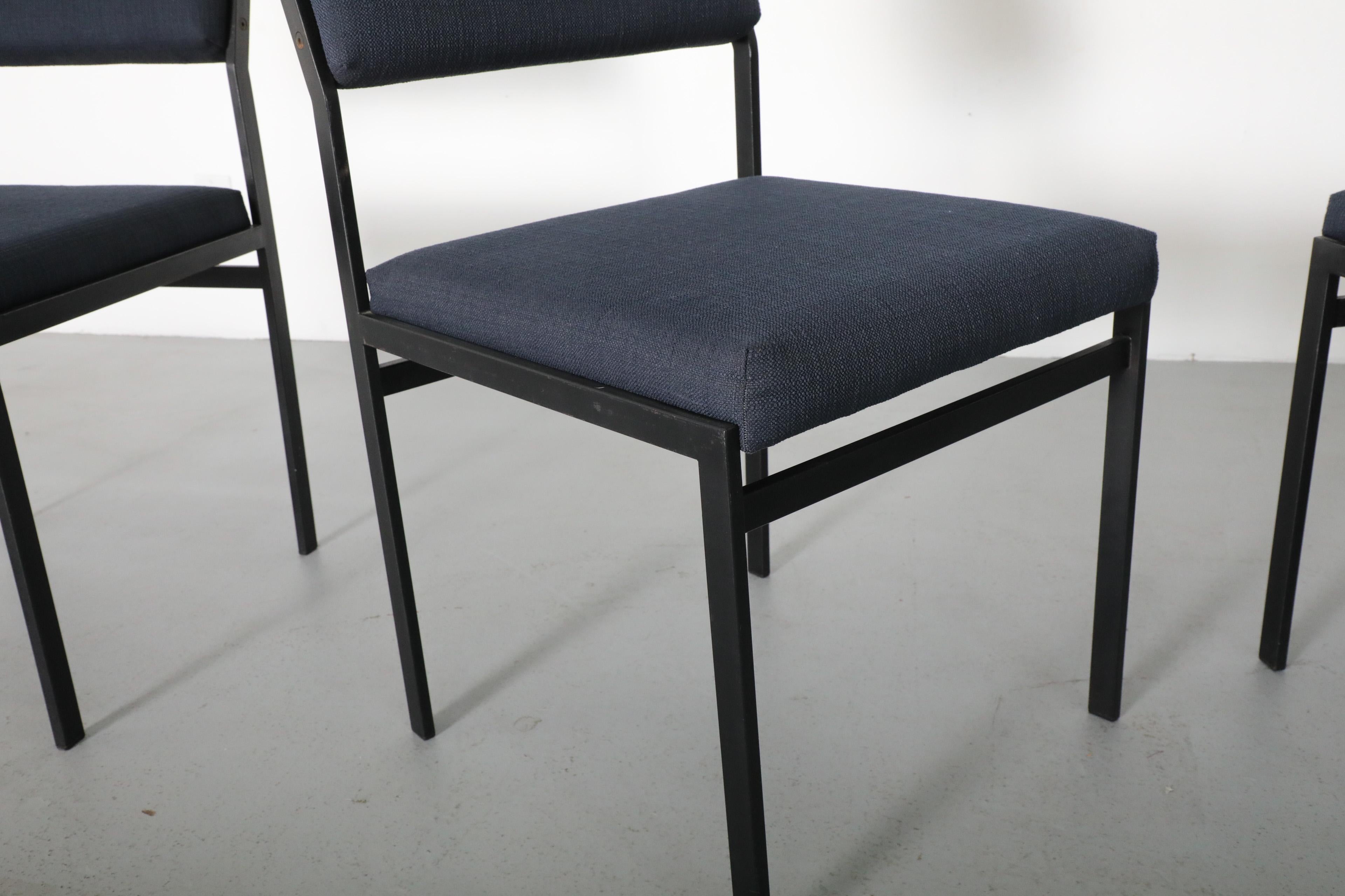 Set of 4 Japanese Series Dining Chairs by Cees Braakman w/ Dark Blue Upholstery For Sale 4