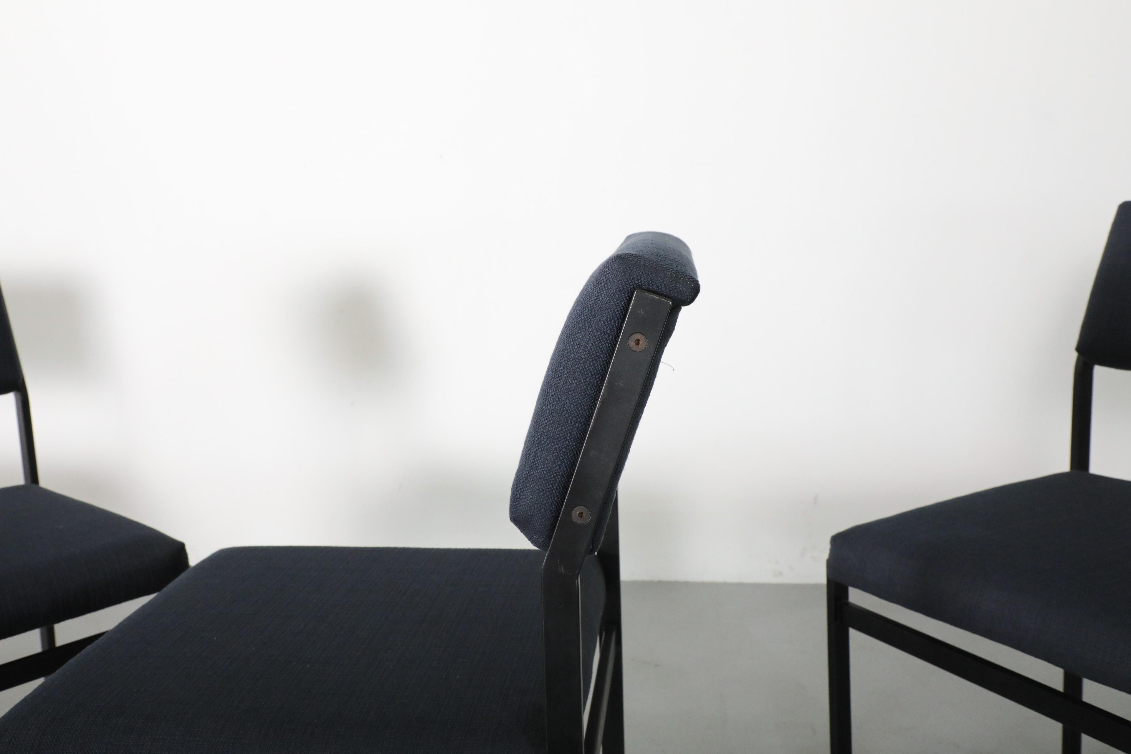 Set of 4 Japanese Series Dining Chairs by Cees Braakman w/ Dark Blue Upholstery For Sale 5