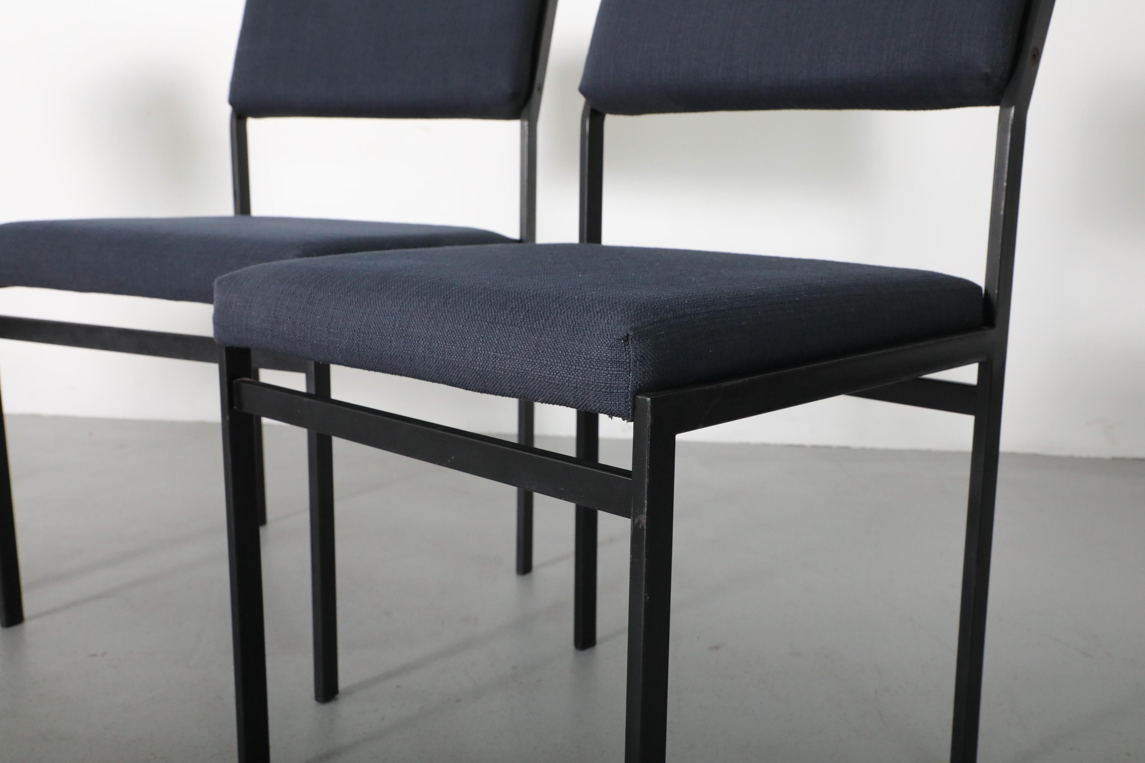 Set of 4 Japanese Series Dining Chairs by Cees Braakman w/ Dark Blue Upholstery For Sale 6