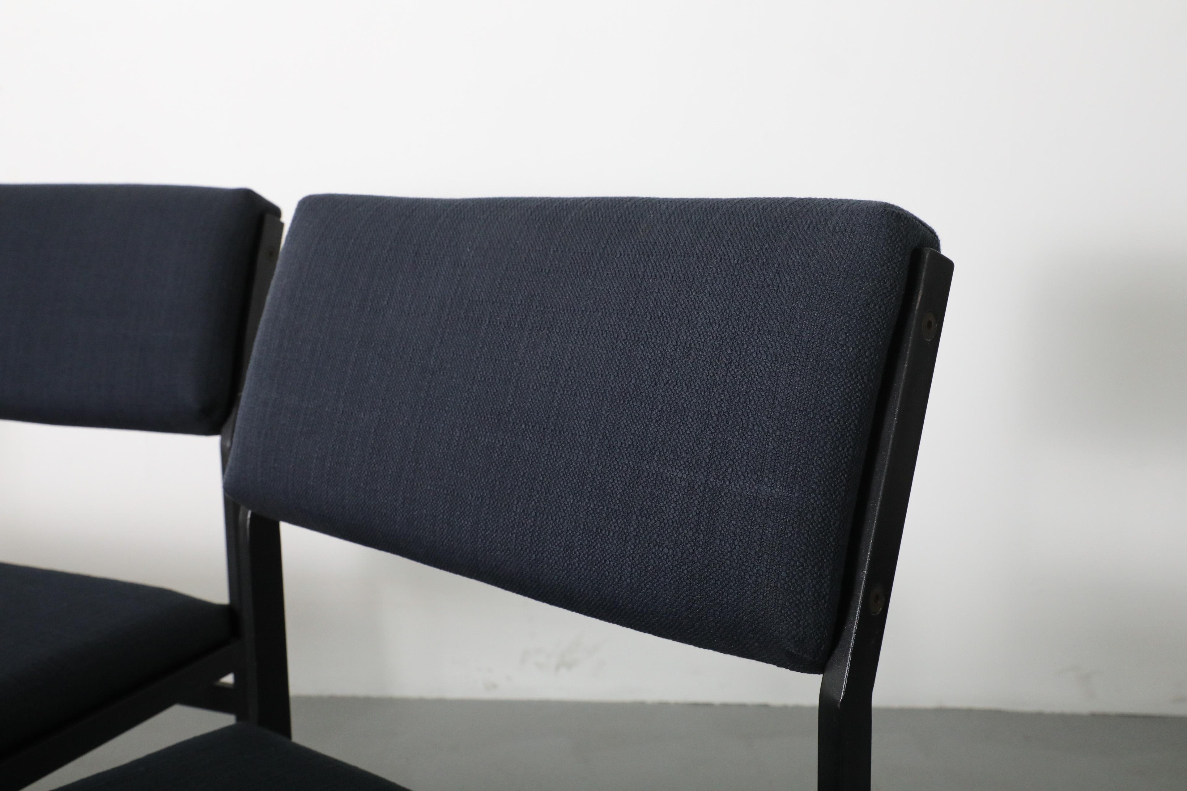 Set of 4 Japanese Series Dining Chairs by Cees Braakman w/ Dark Blue Upholstery For Sale 7