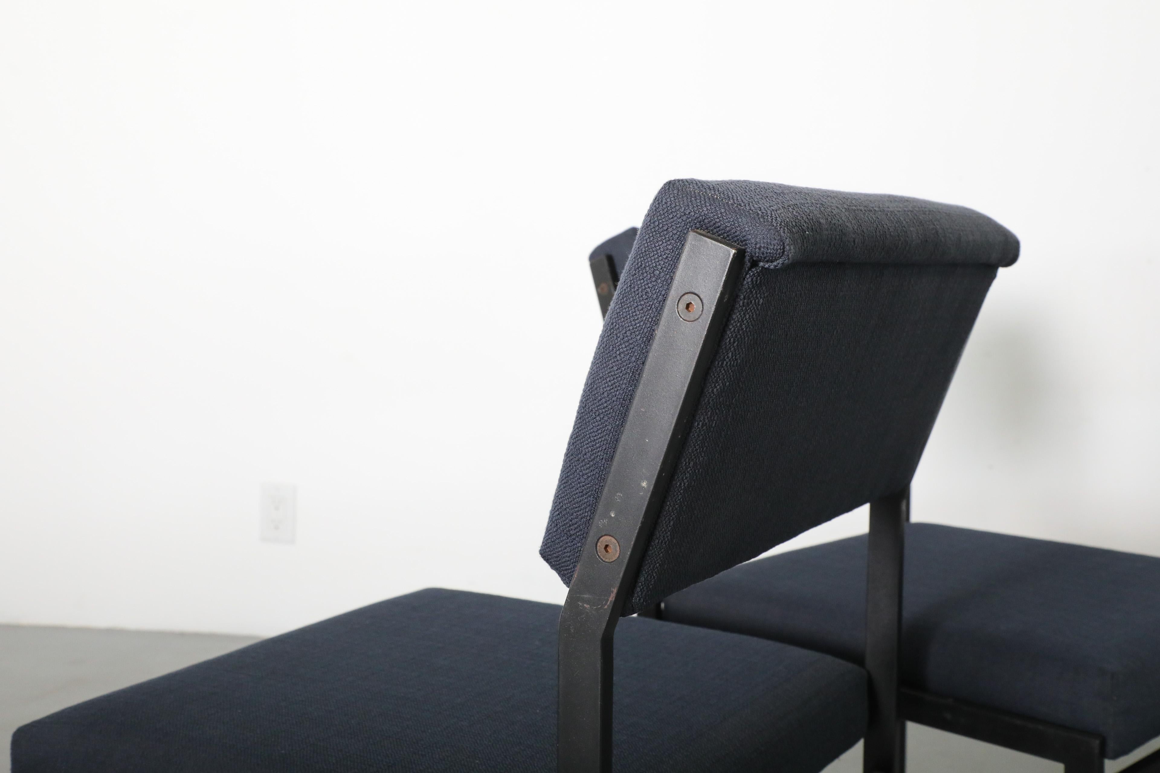Set of 4 Japanese Series Dining Chairs by Cees Braakman w/ Dark Blue Upholstery For Sale 8