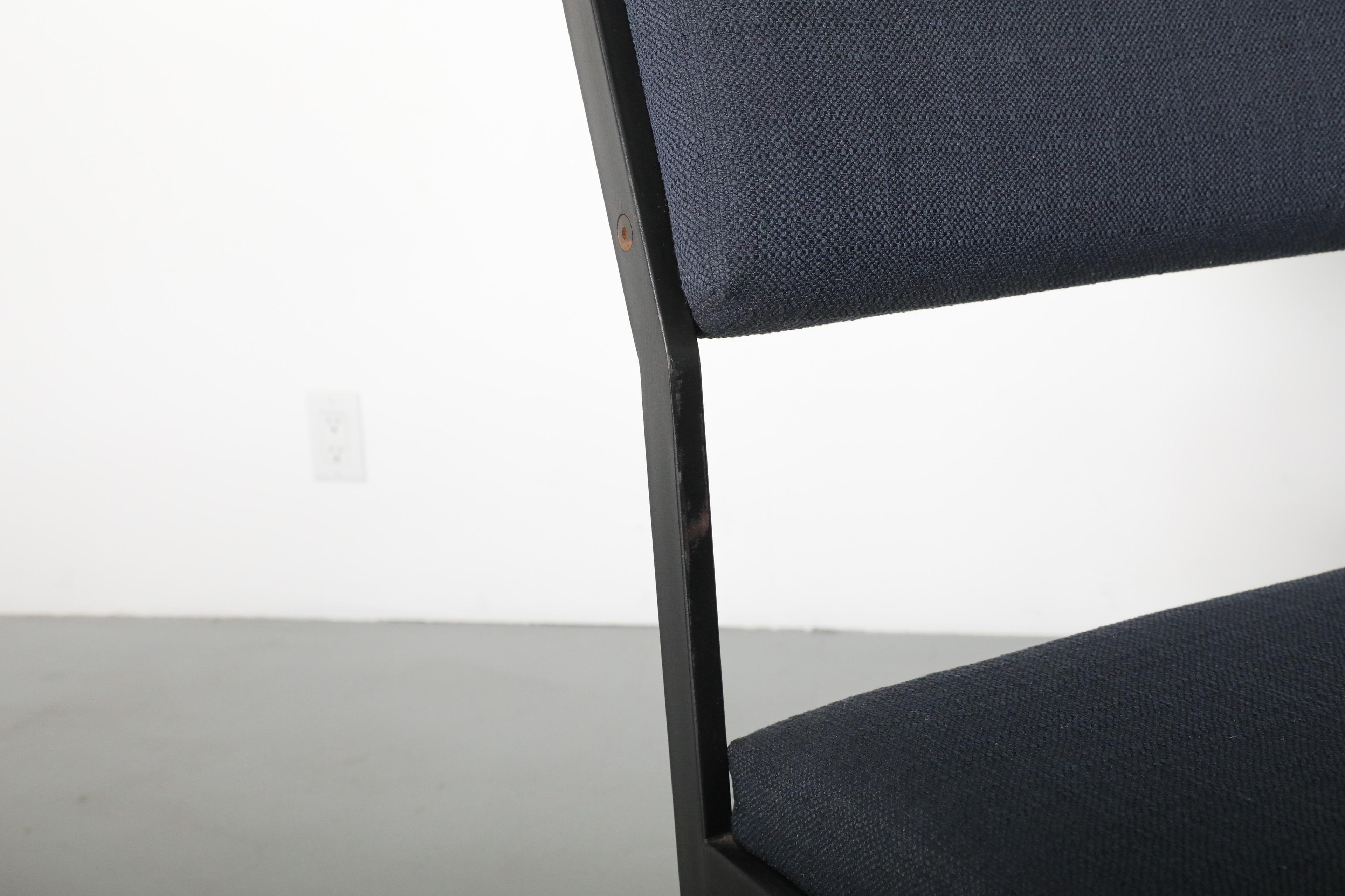 Set of 4 Japanese Series Dining Chairs by Cees Braakman w/ Dark Blue Upholstery For Sale 9