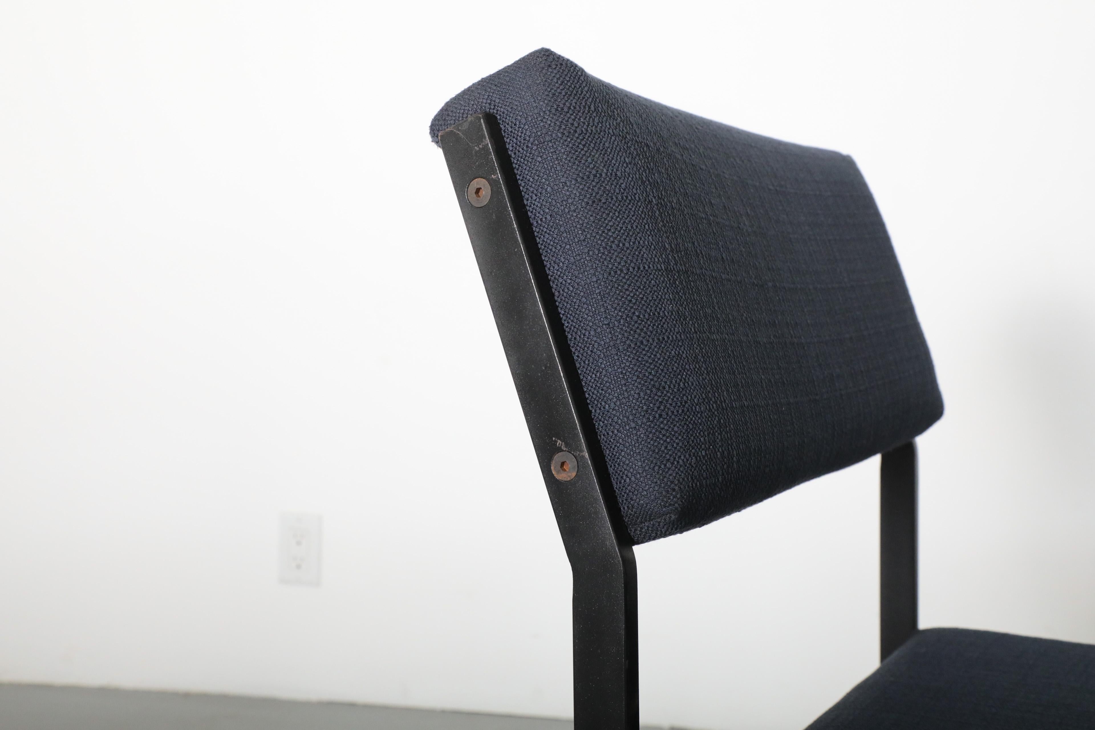 Set of 4 Japanese Series Dining Chairs by Cees Braakman w/ Dark Blue Upholstery For Sale 10