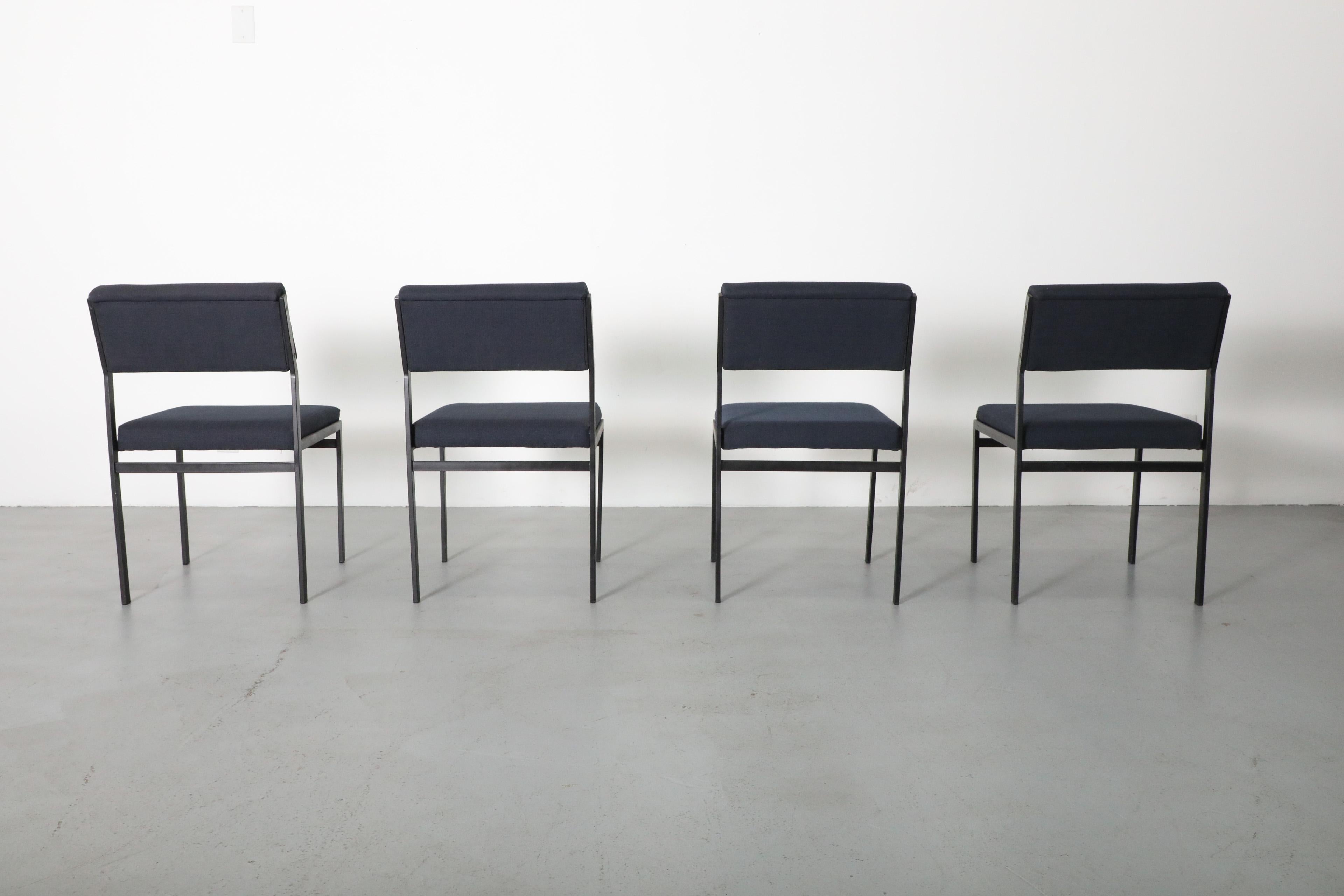 Mid-20th Century Set of 4 Japanese Series Dining Chairs by Cees Braakman w/ Dark Blue Upholstery For Sale