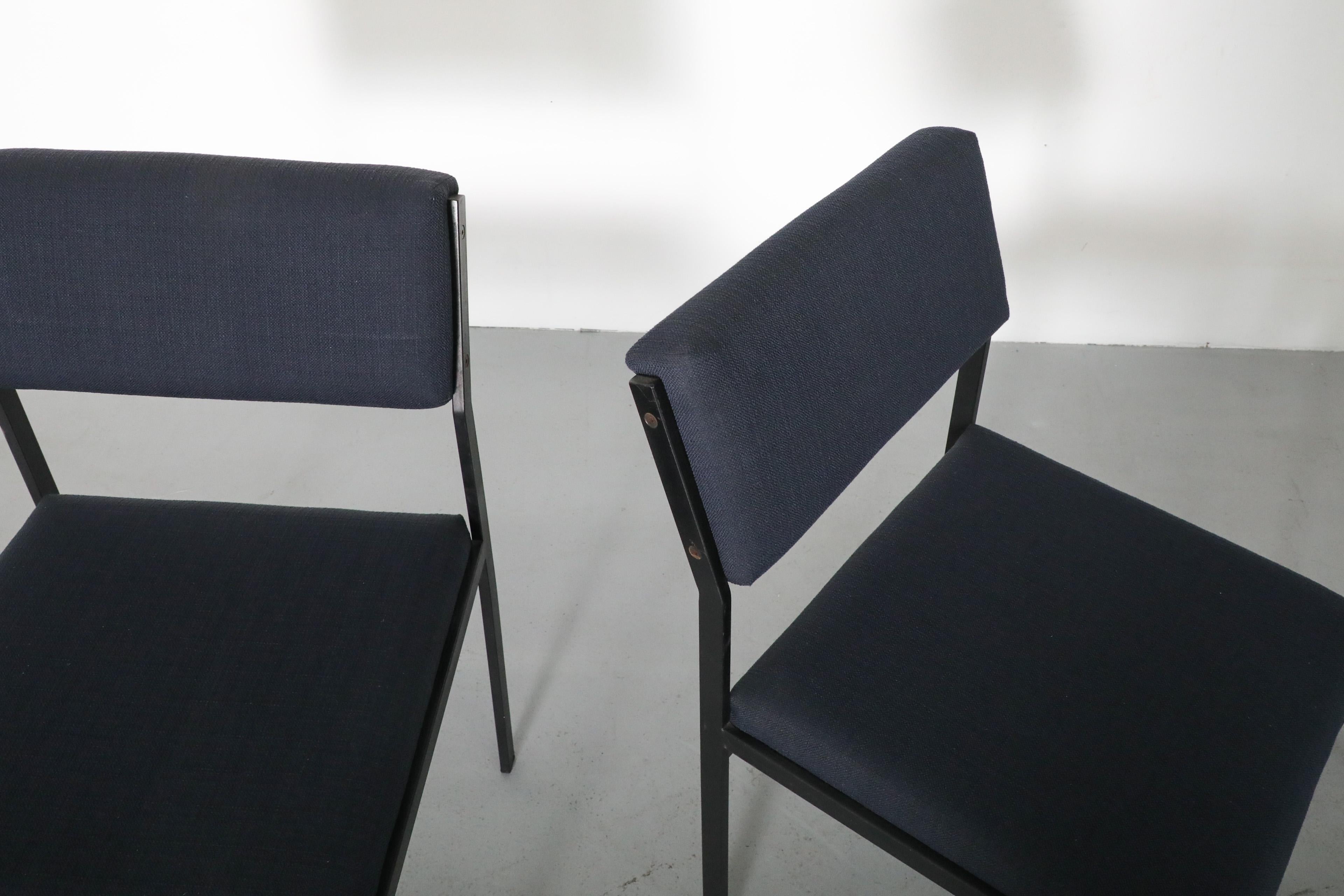 Set of 4 Japanese Series Dining Chairs by Cees Braakman w/ Dark Blue Upholstery For Sale 2
