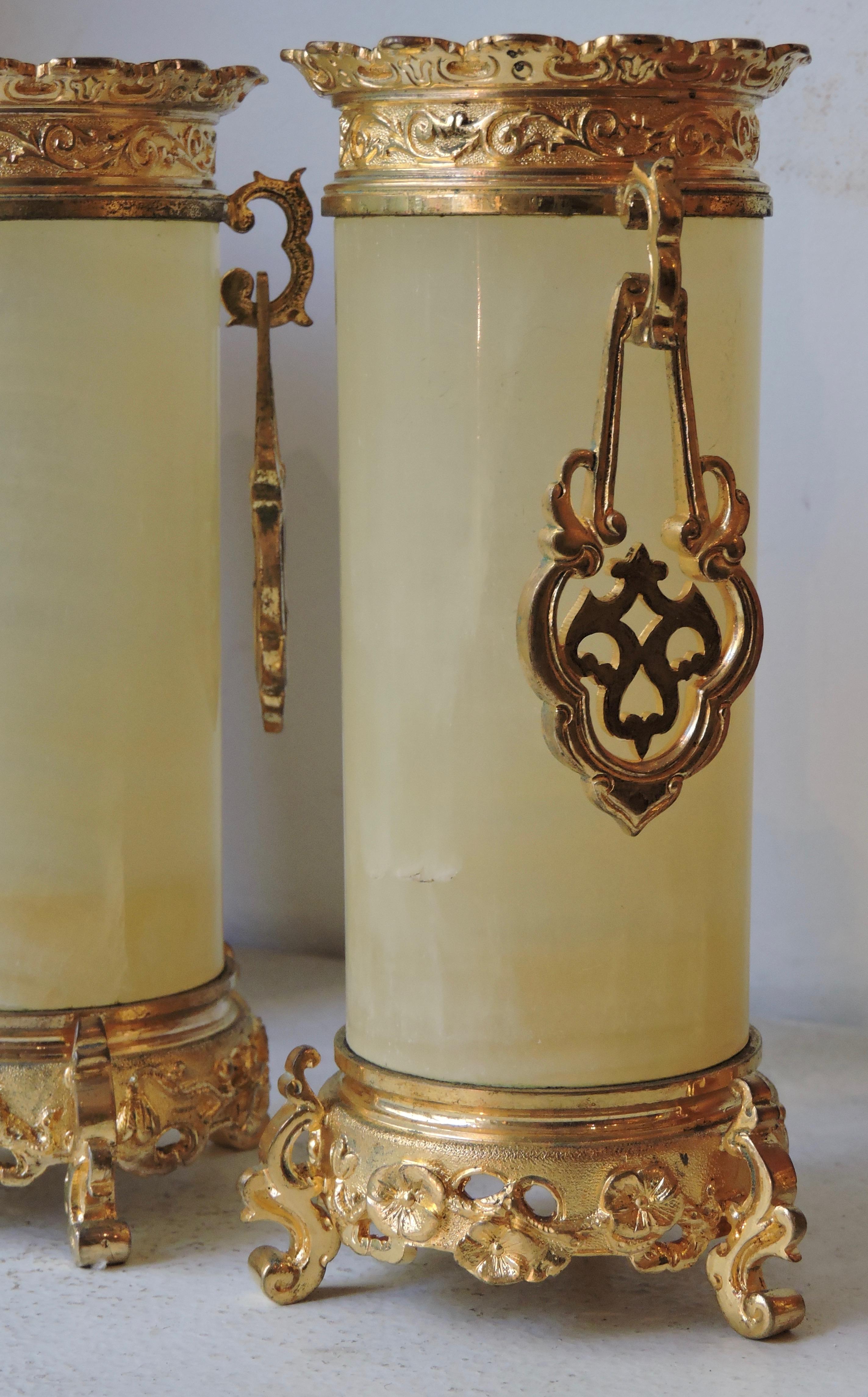 Set of 4 Japonisme Marble, Onyx and Ormolu Vases in the Style of Edouard Lièvre (Goldbronze)