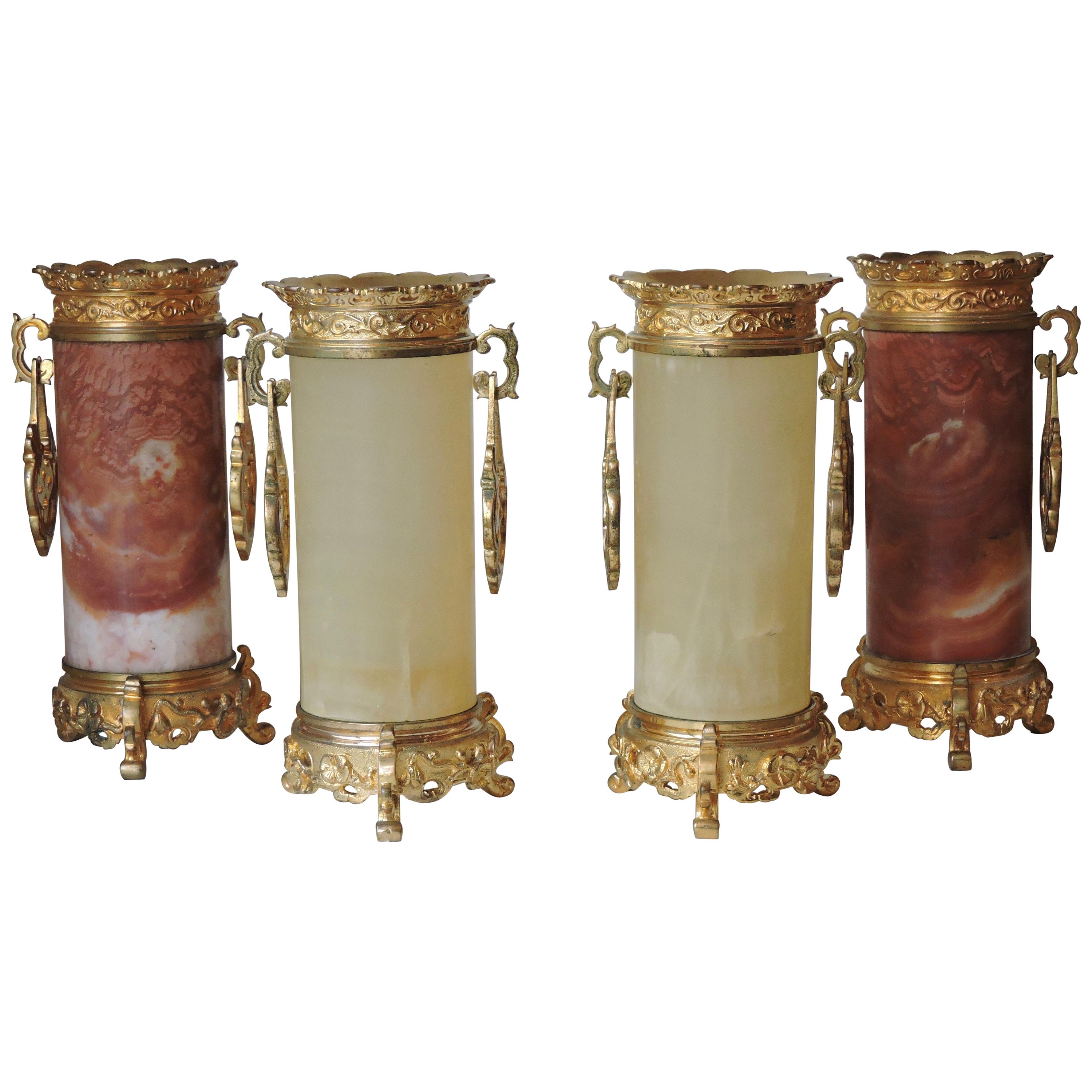 Set of 4 Japonisme Marble, Onyx and Ormolu Vases in the Style of Edouard Lièvre