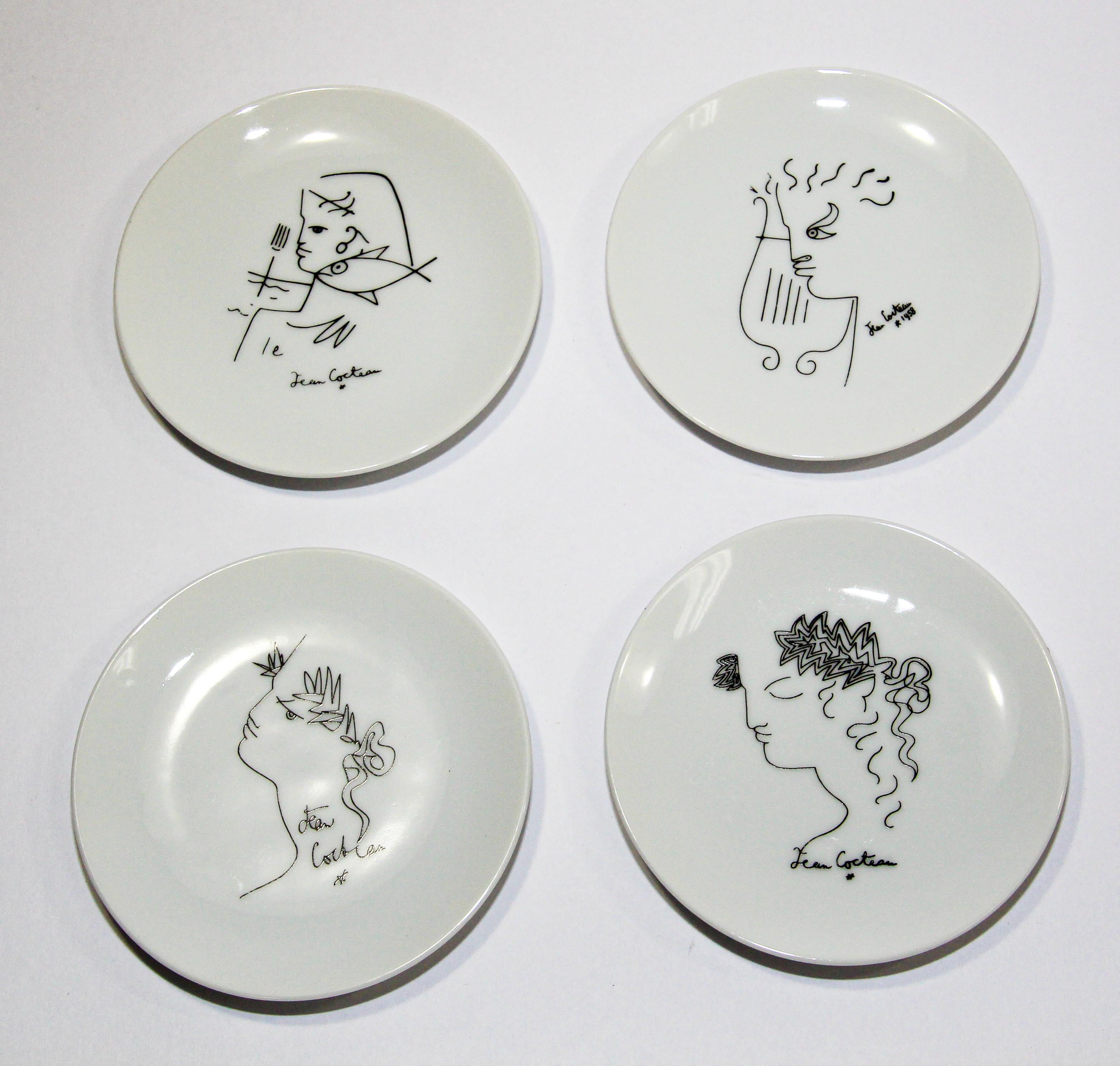 1950's Jean Cocteau Orpheus small decorative collectible plate.
Set of 4 Jean Cocteau Limoges France Art Porcelain China decorative plates.
Made in France.
After the drawings of Jean Cocteau, Orpheus and his harp, Eurydice,
Orpheus was a