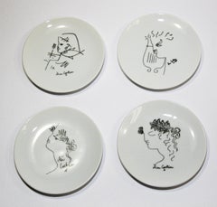 Set of 4 Jean Cocteau Porcelain Decorative Collectible Art Plates